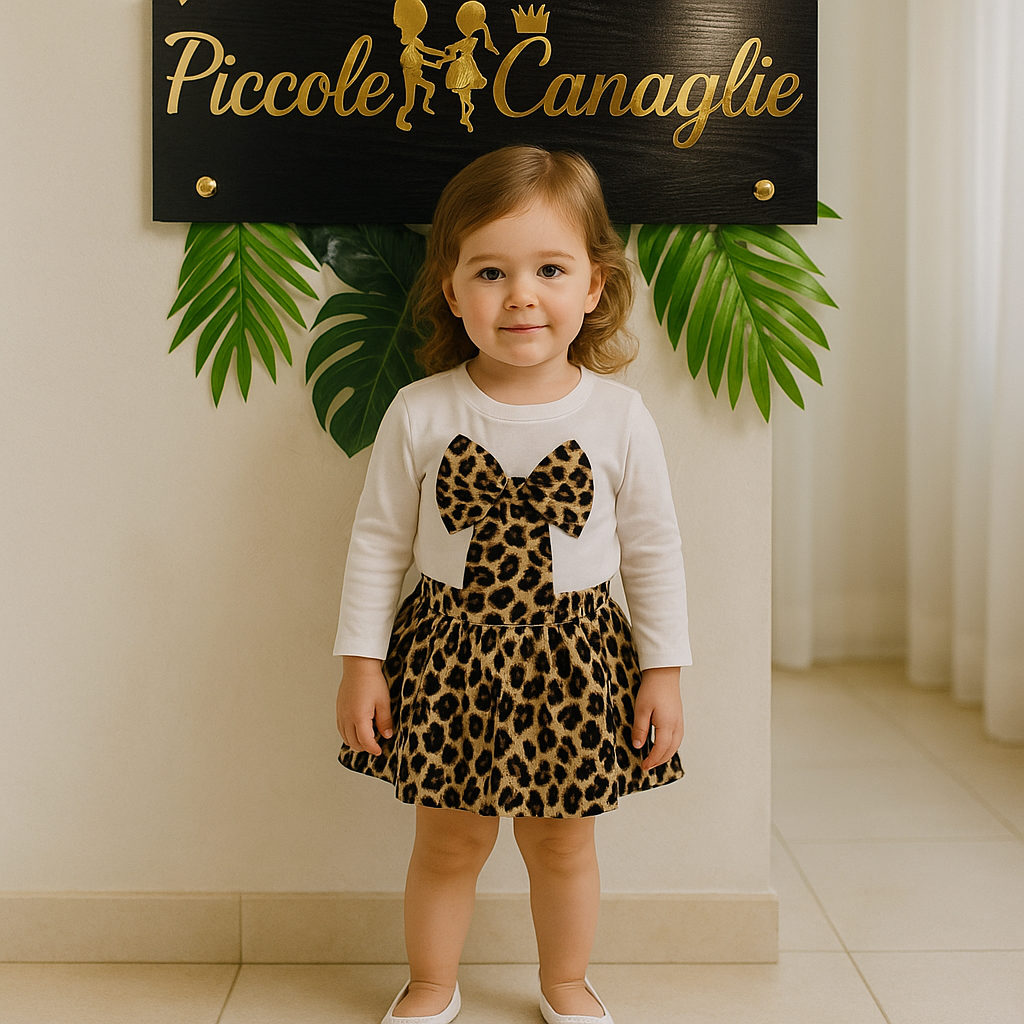 Completo Fiocco Leopardo Bianco