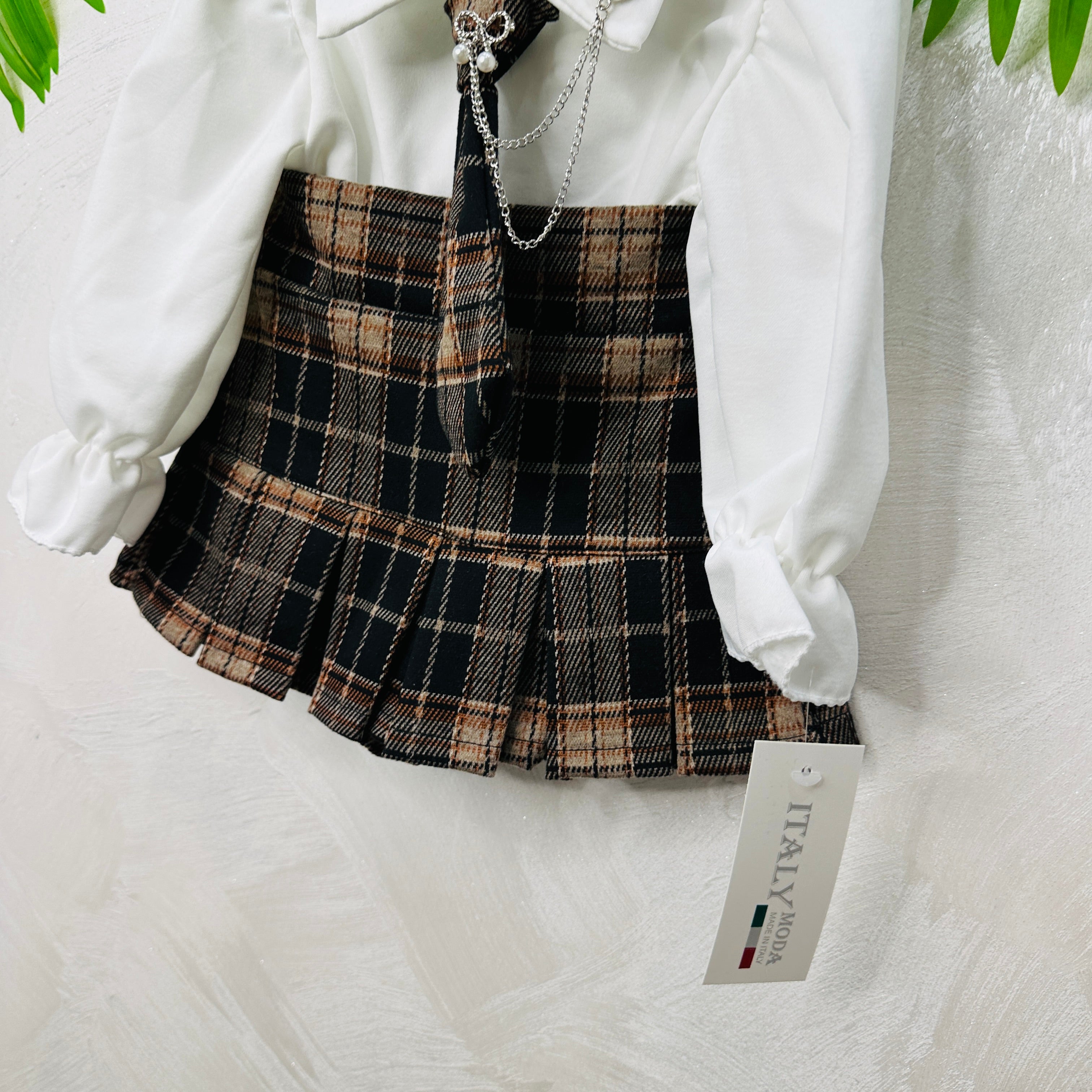 Completo cravattino Quadri Beige