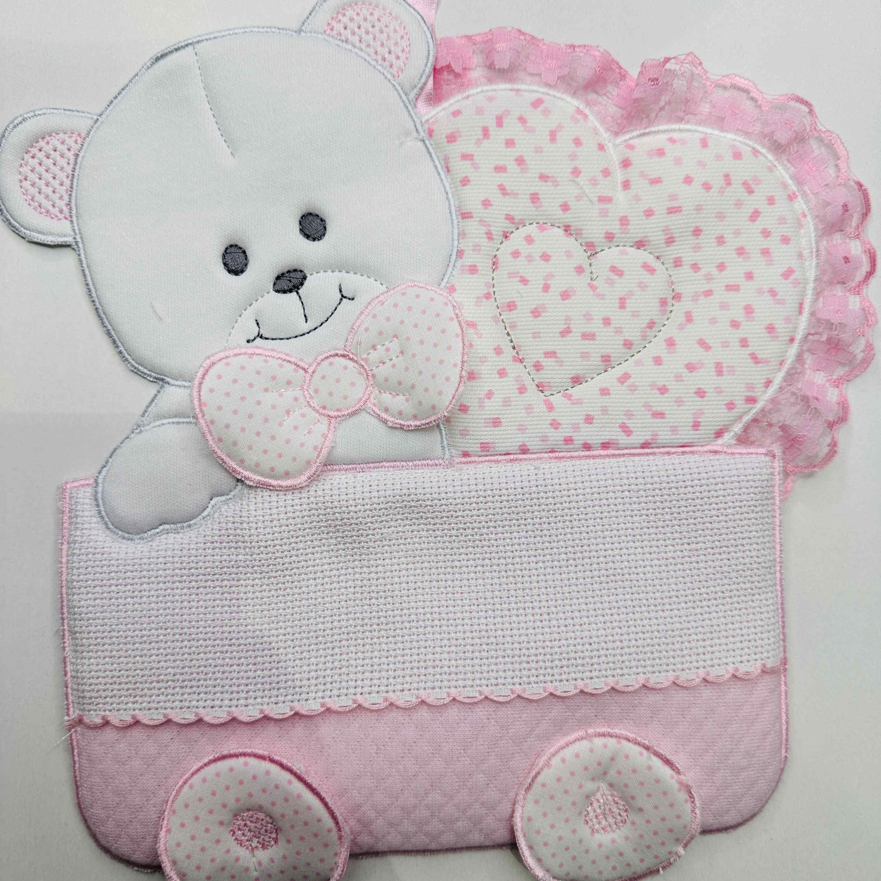 Fiocco nascita Orso culla rosa dim.25x30