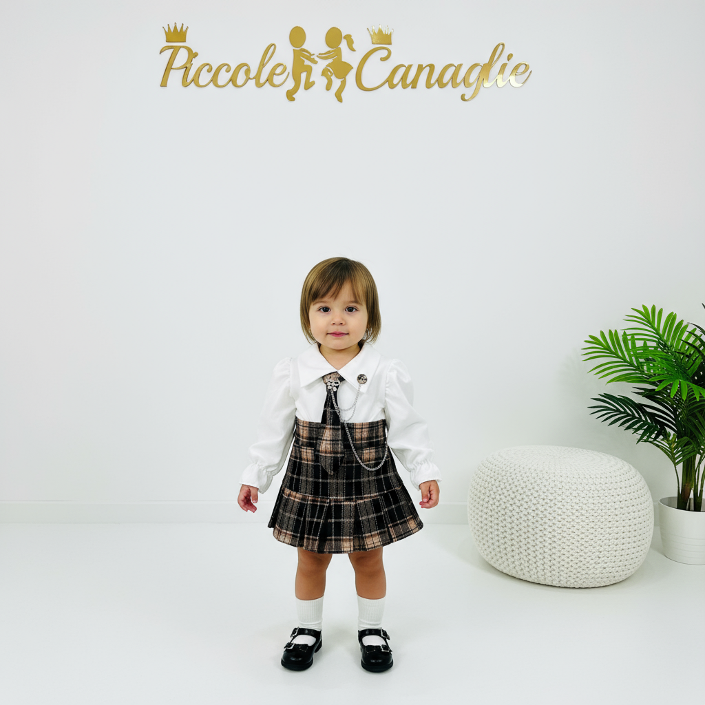 Completo cravattino Quadri Beige