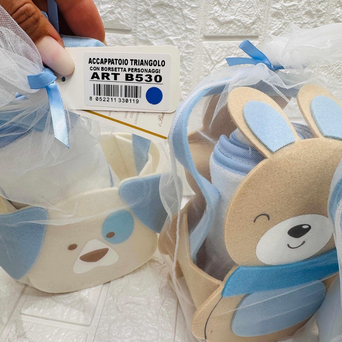 Accappatoio Triangolo dim 65x70 con Borsetta Celeste - Piccole Canaglie - PC21940