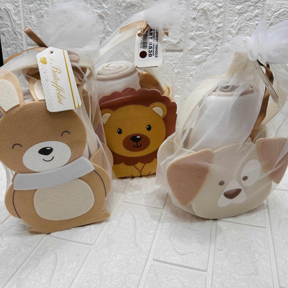 Accappatoio Triangolo dim 65x70 con Borsetta Neutri - Piccole Canaglie - PC21941