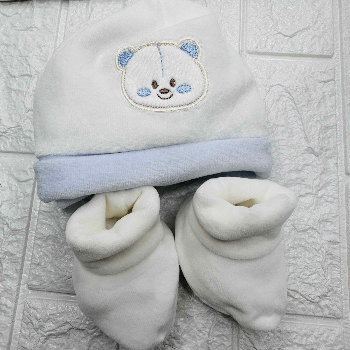 Cappello e Babbucce Ciniglia Orso celeste - Piccole Canaglie - PC20118