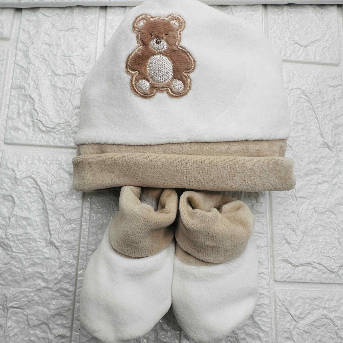 Cappello e Babbucce Ciniglia Orso panna - Piccole Canaglie - PC20119