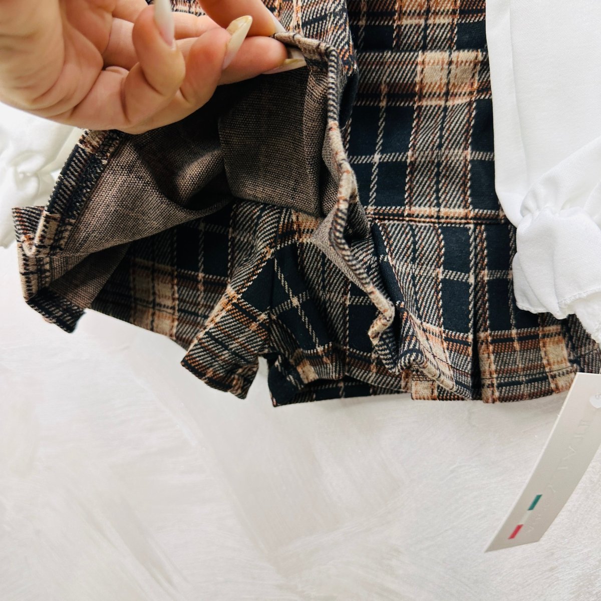 Completo cravattino Quadri Beige - Piccole Canaglie - PC23043