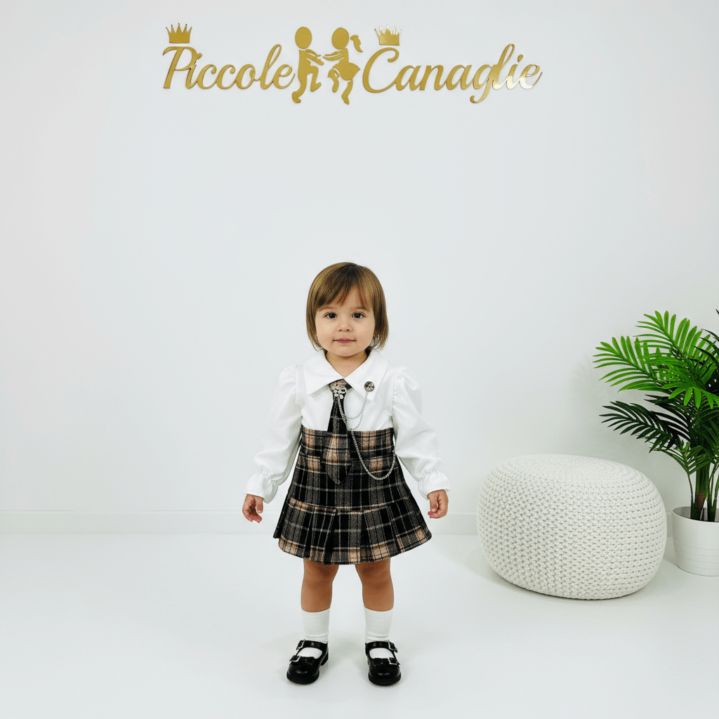 Completo cravattino Quadri Beige - Piccole Canaglie - PC23043