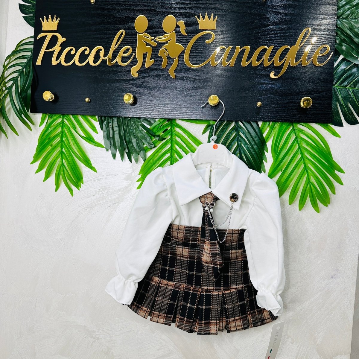 Completo cravattino Quadri Beige - Piccole Canaglie - PC23043