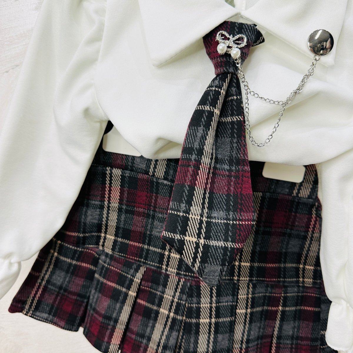 Completo cravattino Quadri Bordò’ - Piccole Canaglie - PC23048