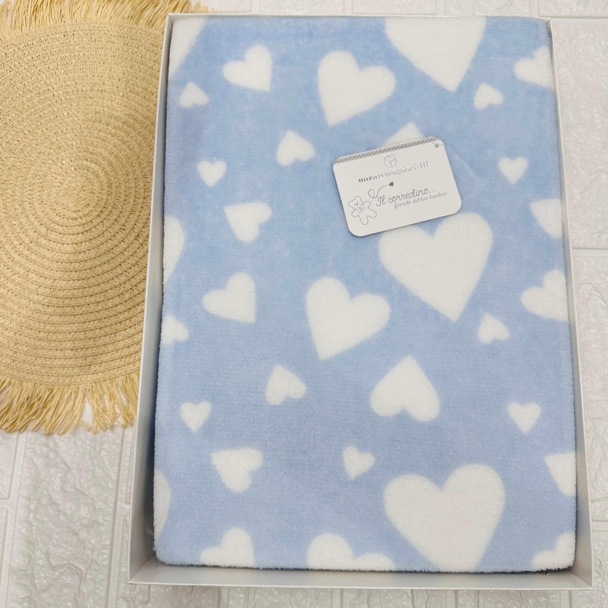 Coperta Culla pile cuore celeste dim100x104 - Piccole Canaglie - PC21937