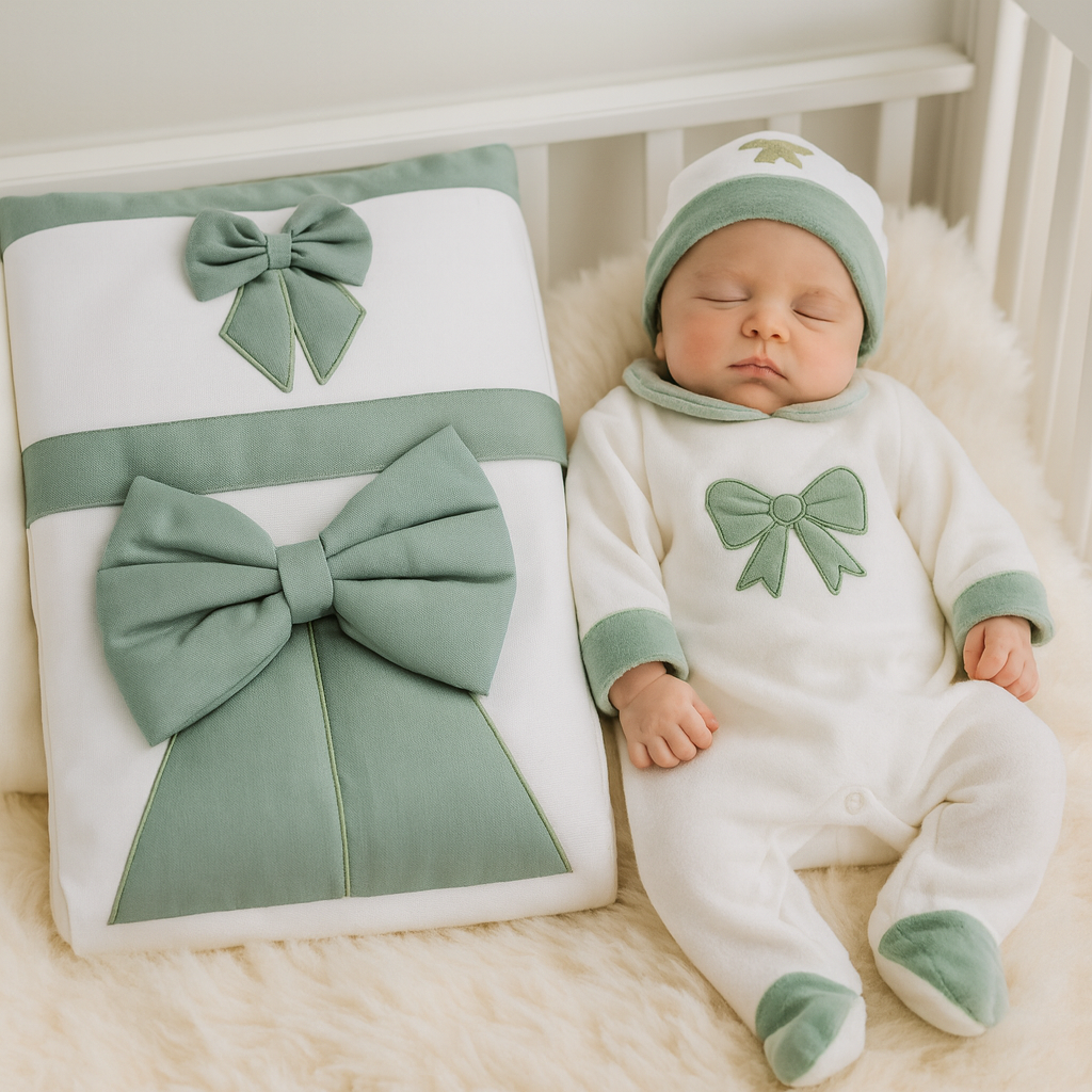 Set nascita ciniglia fiocco verde