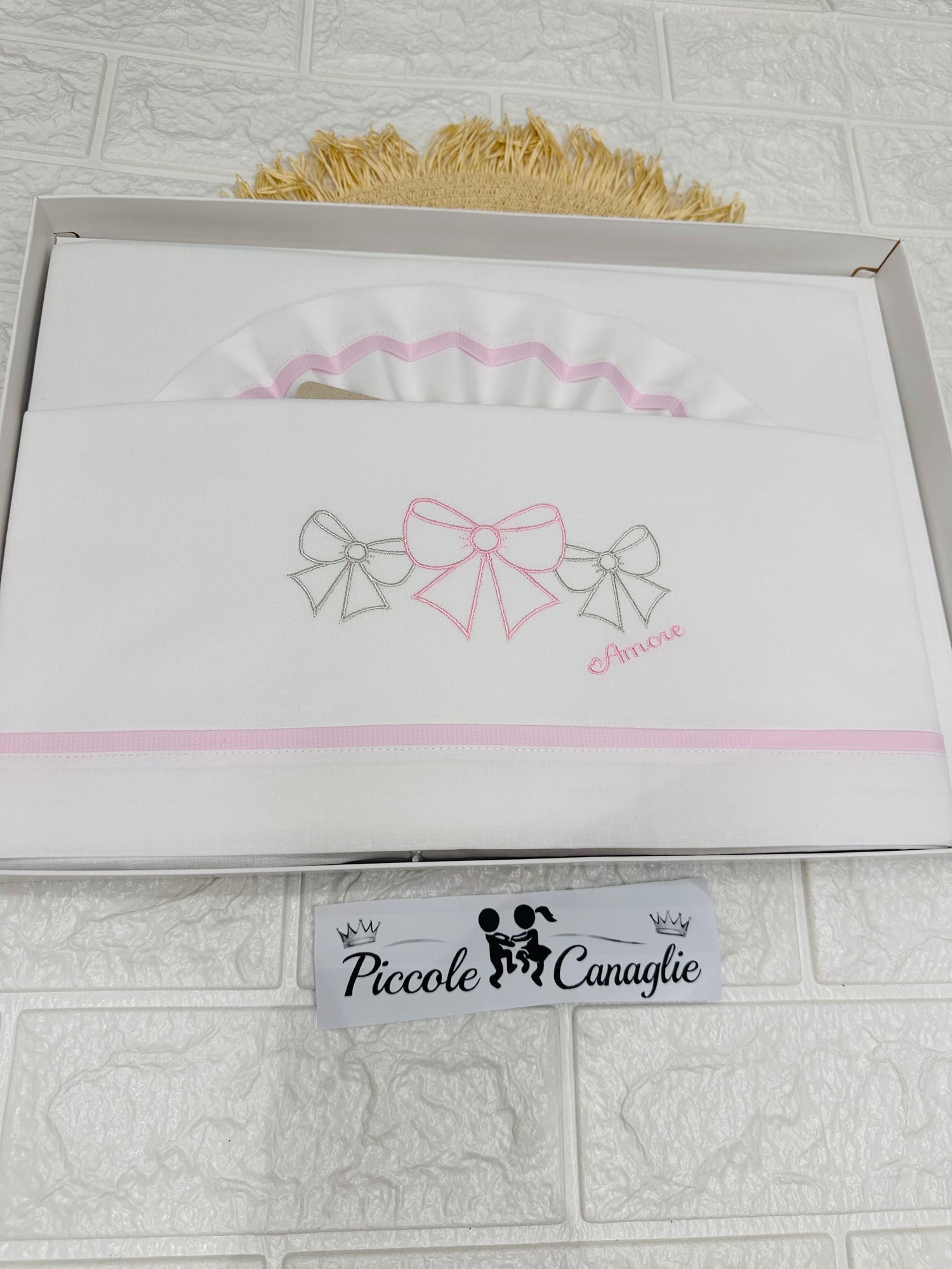 Set Lenzuola Carrozzina Fiocchetti Rosa  Ll015168