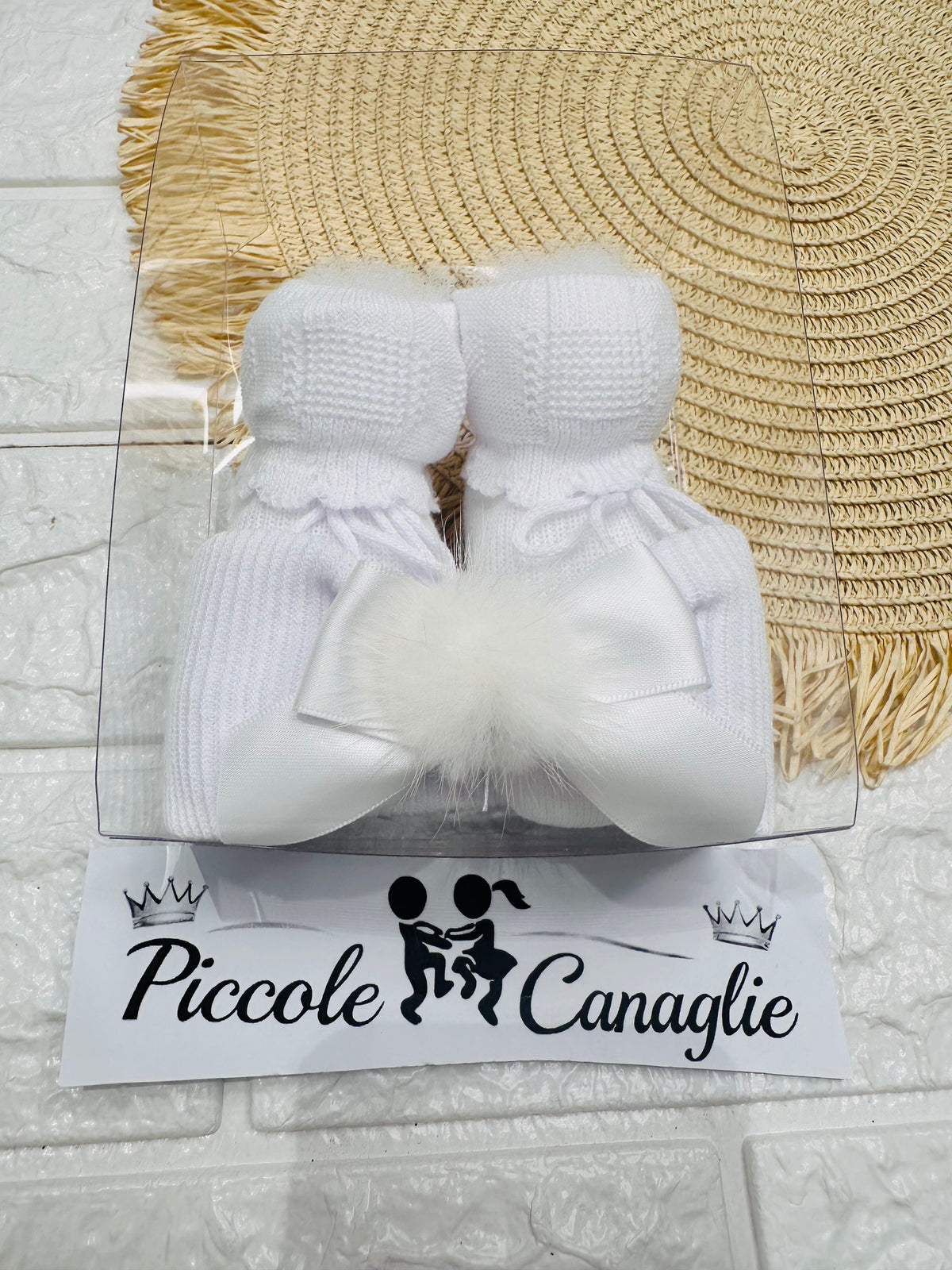 Fascia + Babbucce Neonata Fiocco Eco Pelliccia  1scf35 Bianco