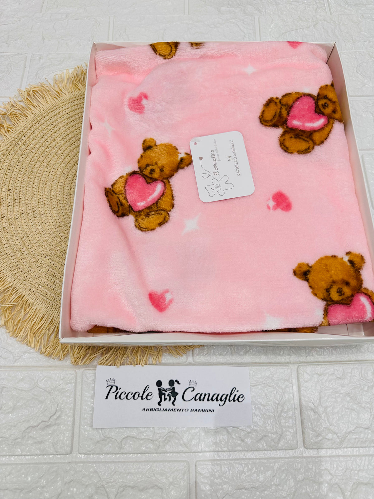 Copertina In Pile Orsettino  Cuoricino Nazareno Gabrielli Rosa Ng4722 Dim 70x90cm