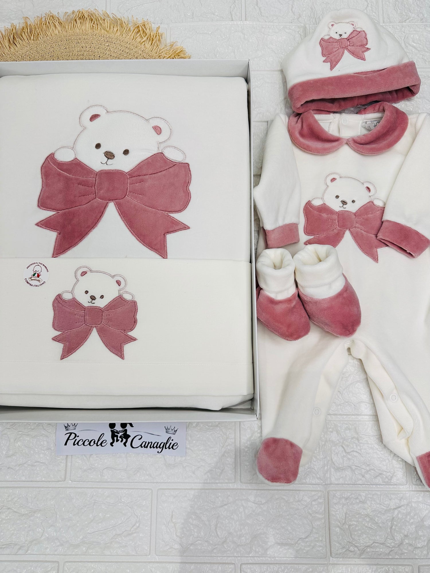 Set Nascita ciniglia orso fiocchettino malva 35511