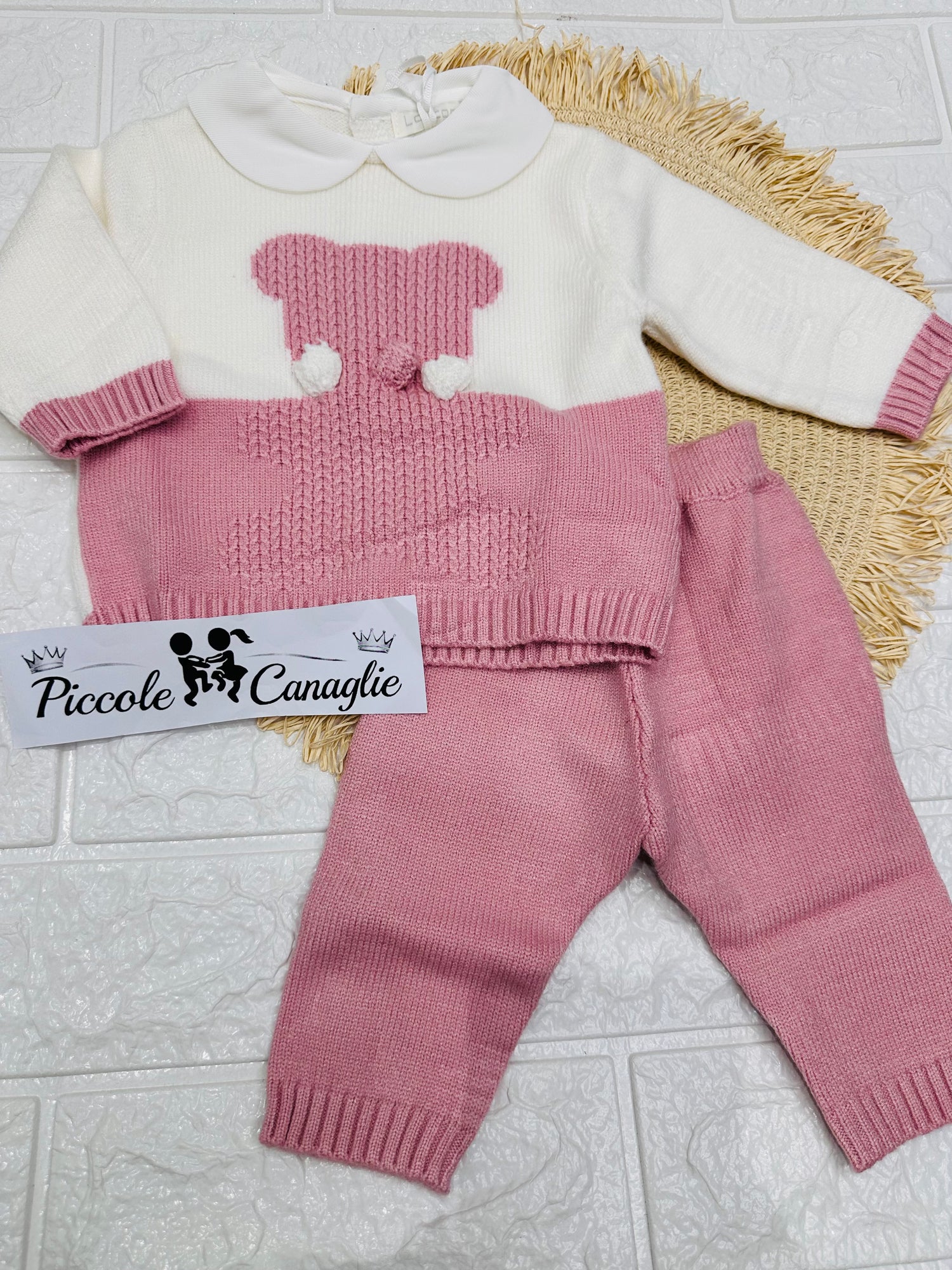 Tutina Completo Misto Lana Orsetta Rosellina Bianco/Malva W0921