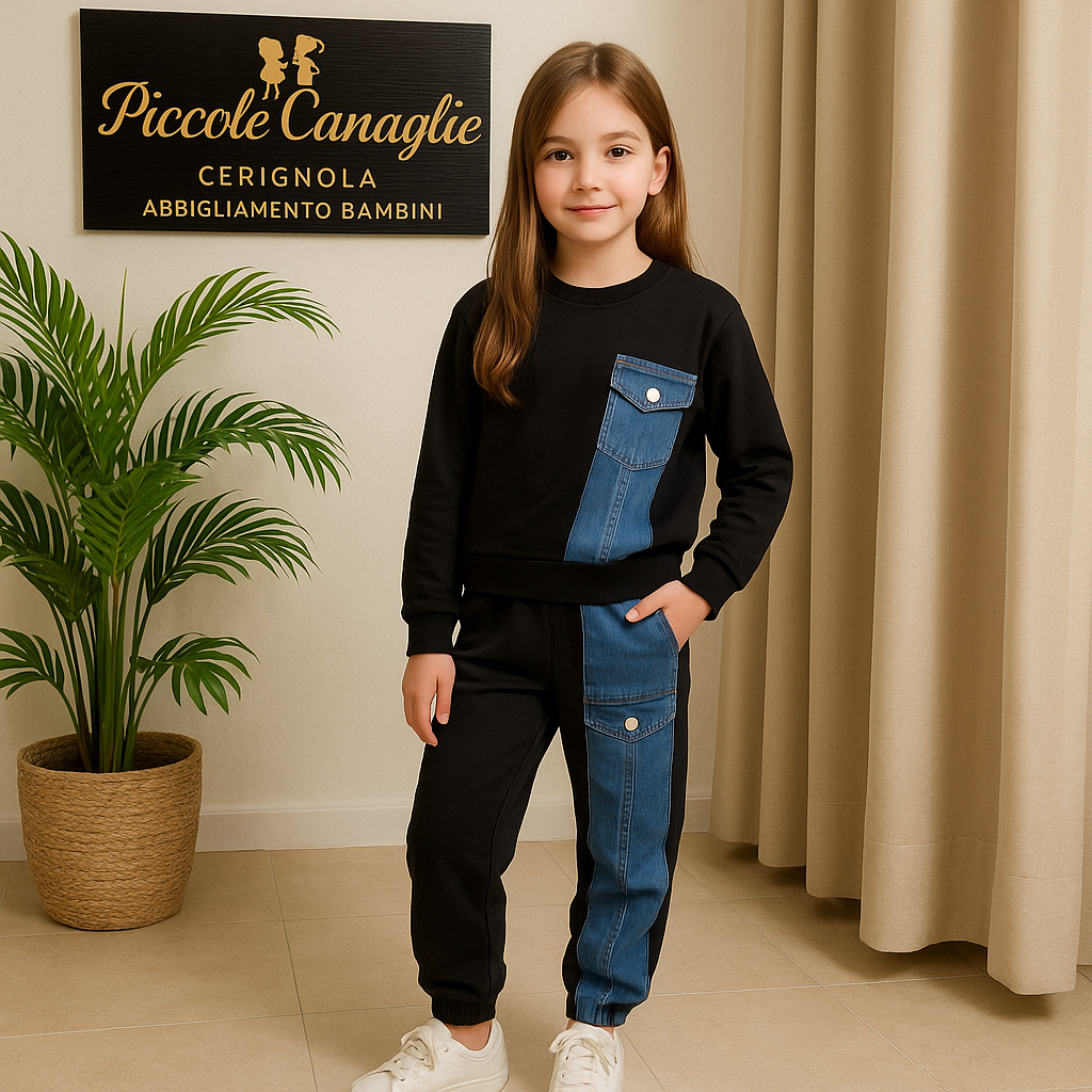 Tuta Style Denim nera Felpata