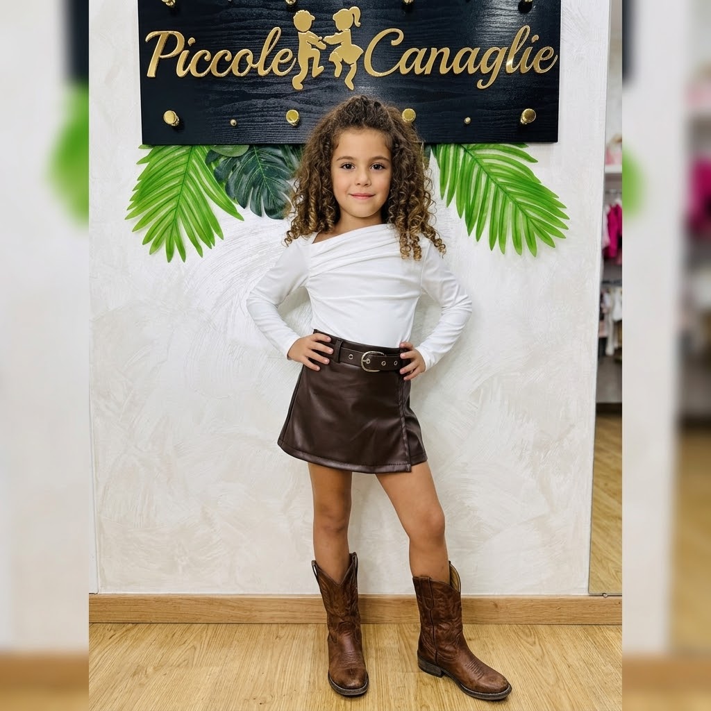 Set Trendy Maglia Drappeggiata & Leather Skirt Chocolate
