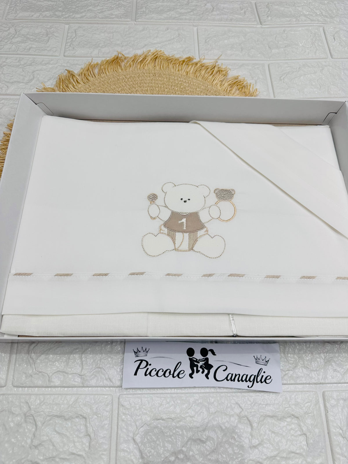 Set Lenzuola Cotone Carrozzina Orso Giochino Beige Lc015