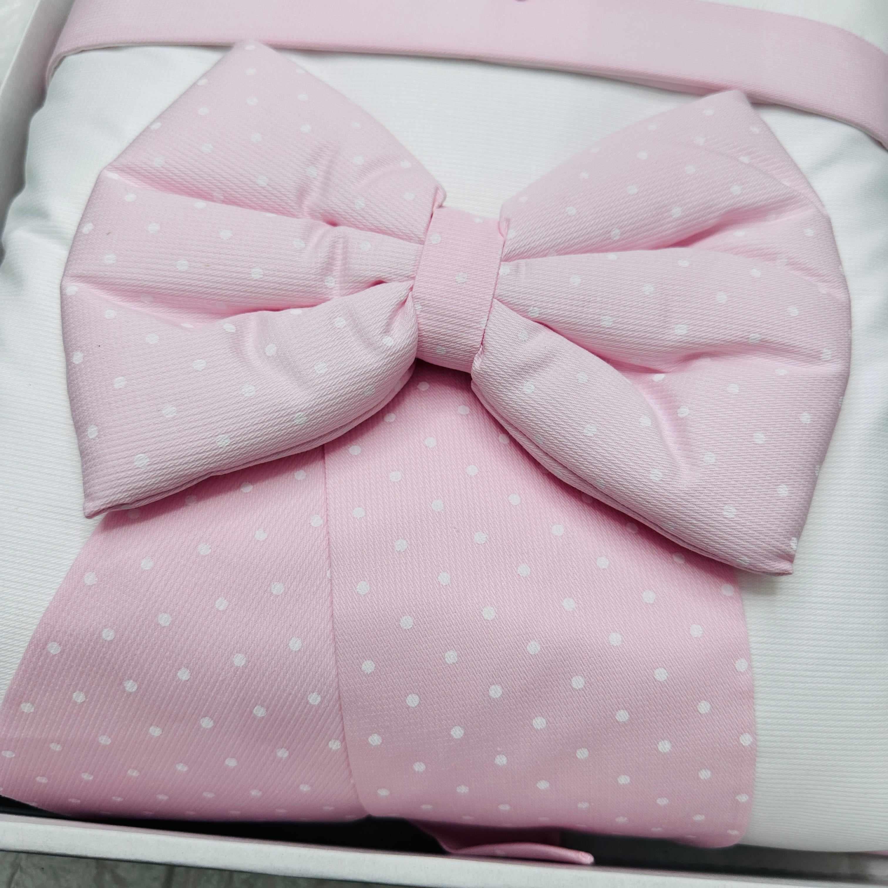 Set completo carrozzina fiocco rosa Pois