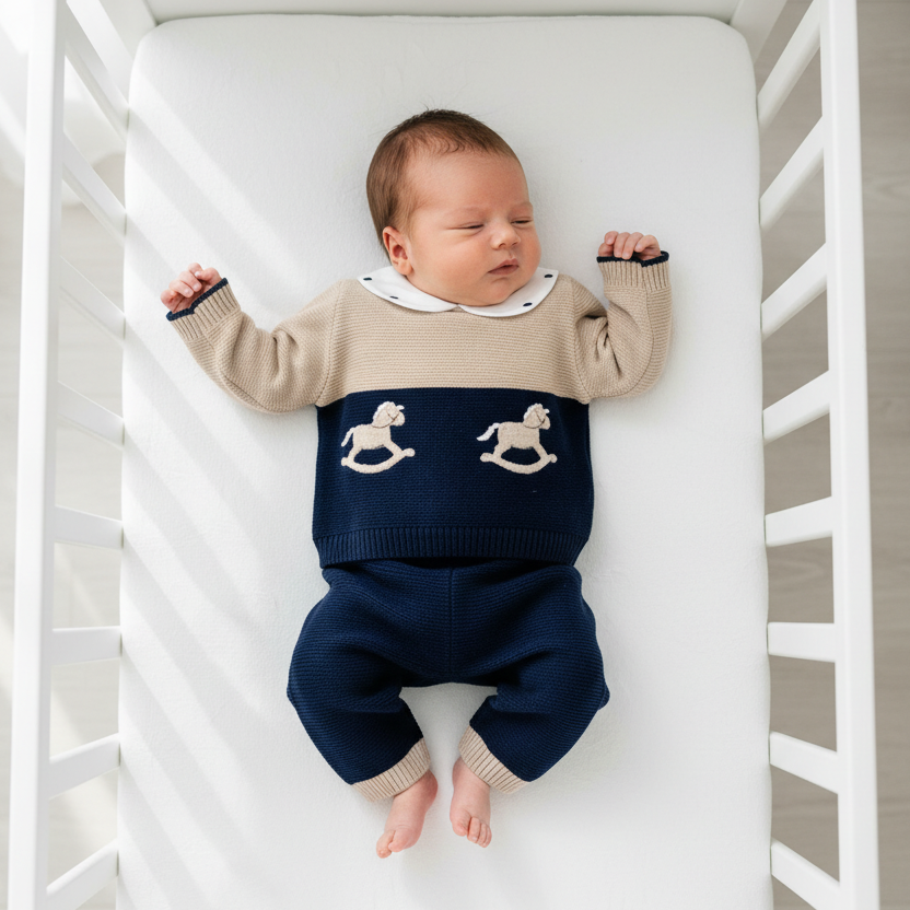 Completino In Misto Lana  Cavallini  Beige E Blu  W-9775