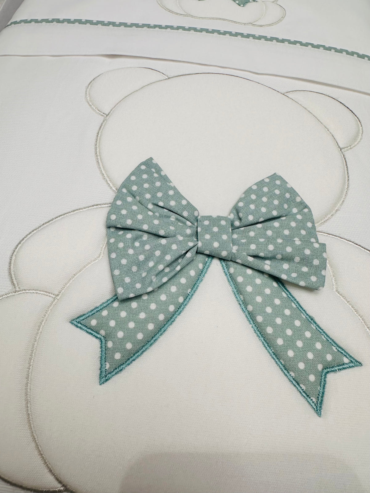 Set Completo Carrozzina Orso Fiocco Verde Pois Sscs028182