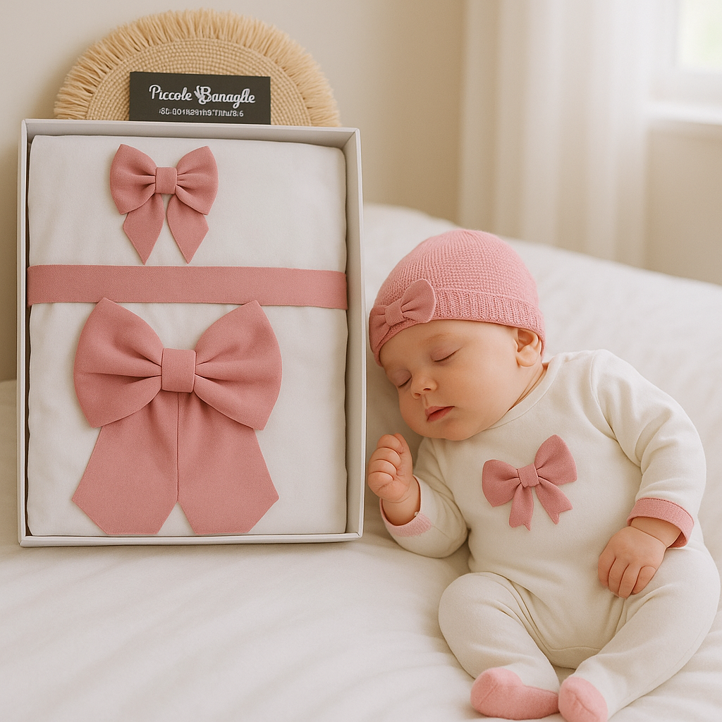 Set Nascita Fiocco rosa antico