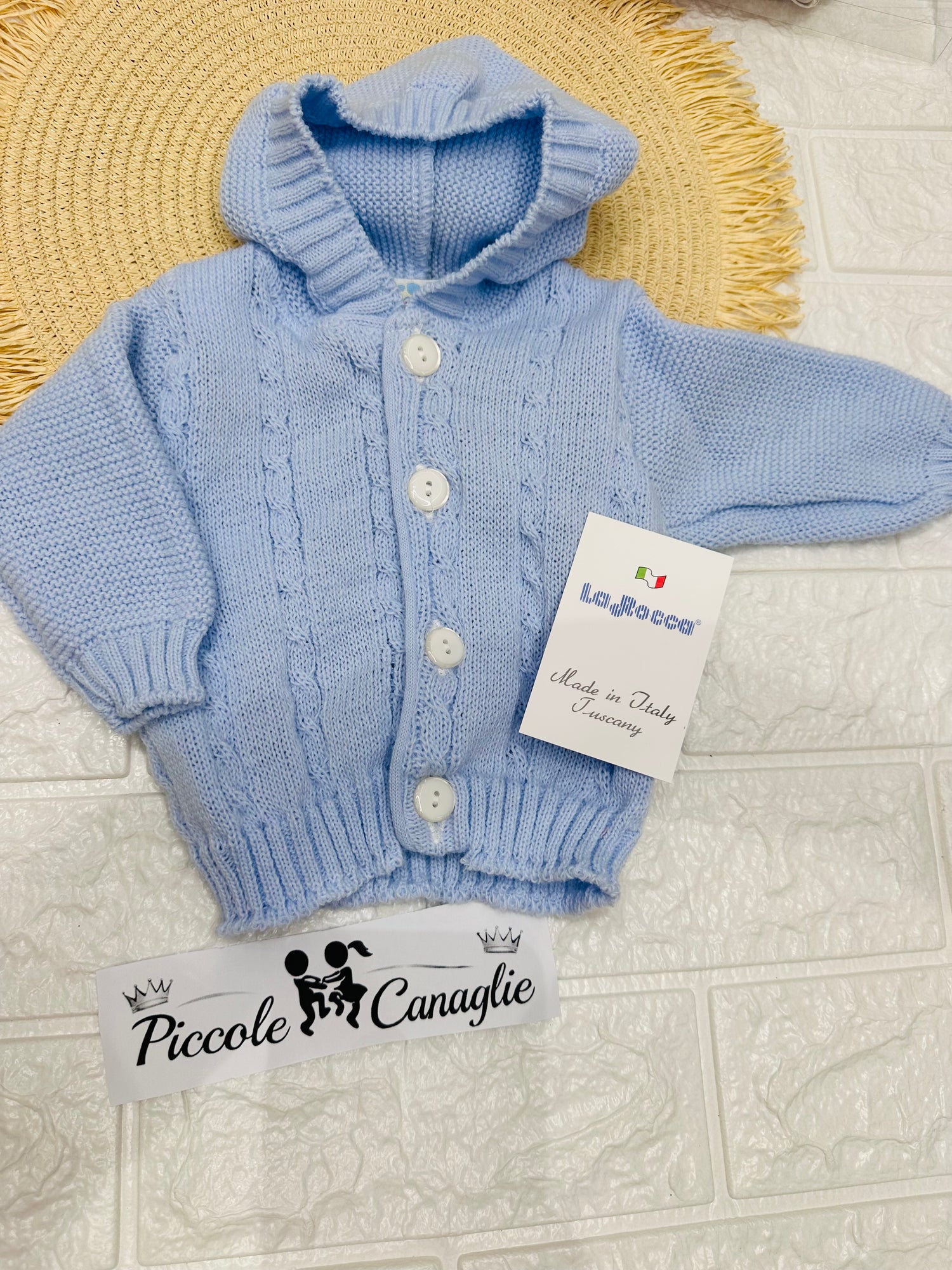 Giacchettina Con Cappuccio Misti Lana Taglia  Unica 0-6 Mesi Celeste R614