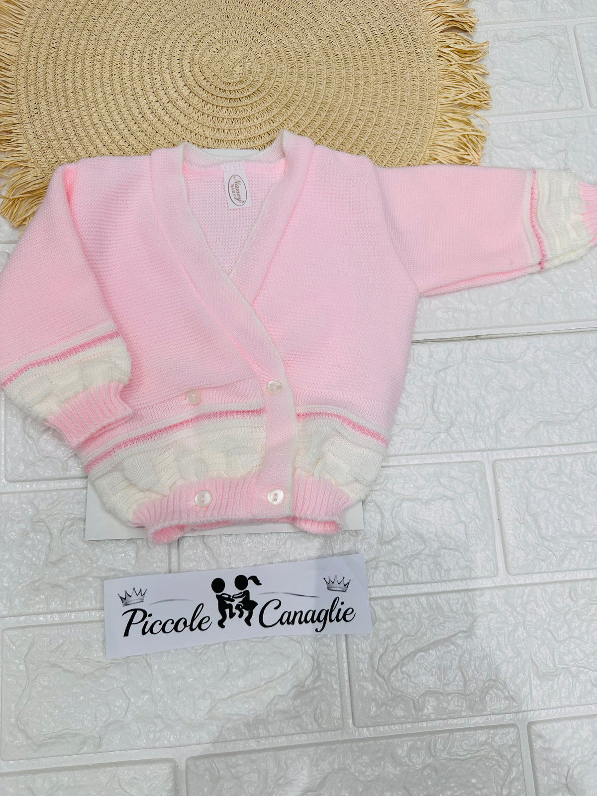 Giacchettina Neonata Rosa E Bianco 77910 Taglia 0-6 Mesi