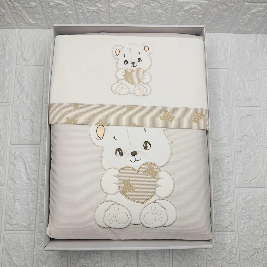 Set completo carrozzina orso cuore panna