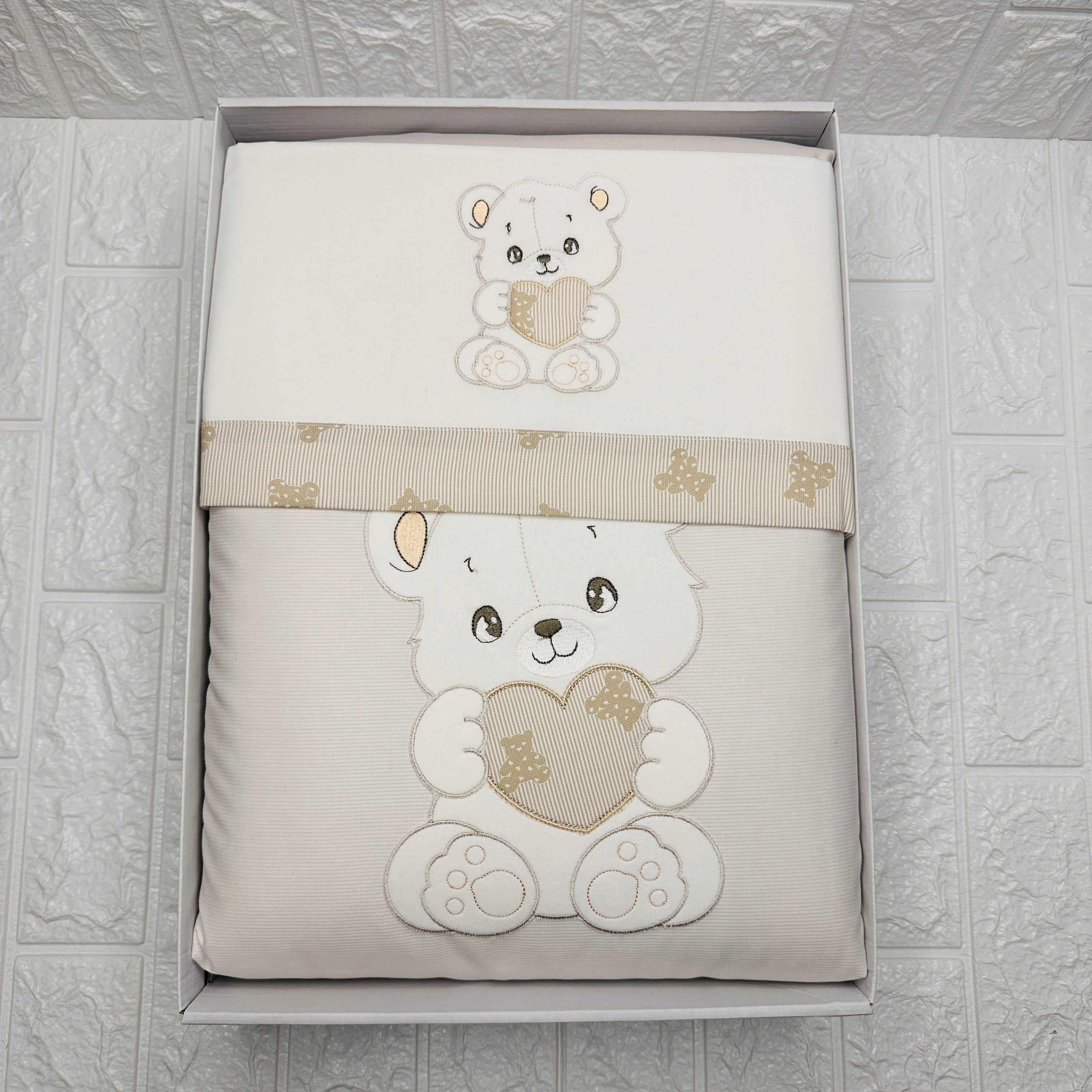 Set completo carrozzina orso cuore panna