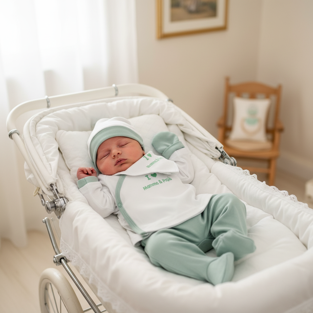Set Tutina Caldo Cotone  + Cappello + Muffoline+ Bavetta  Verde I Mamma E Papà Lj-3591 Dis 3