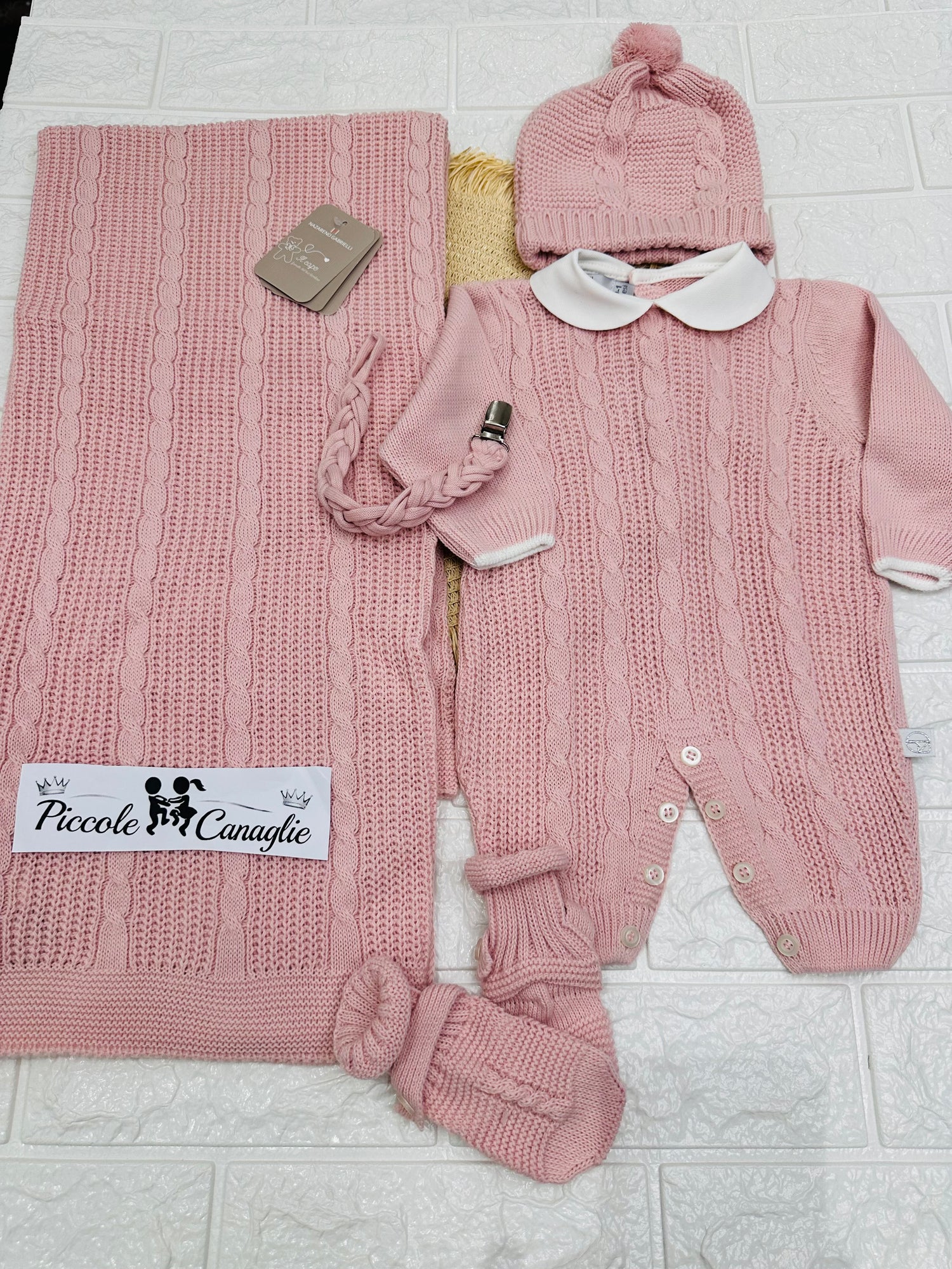 Set Nascita Tessuto Invernale Nazareno Gabrielli Intreccio Rosa Antico  Ng3489 Dis 1