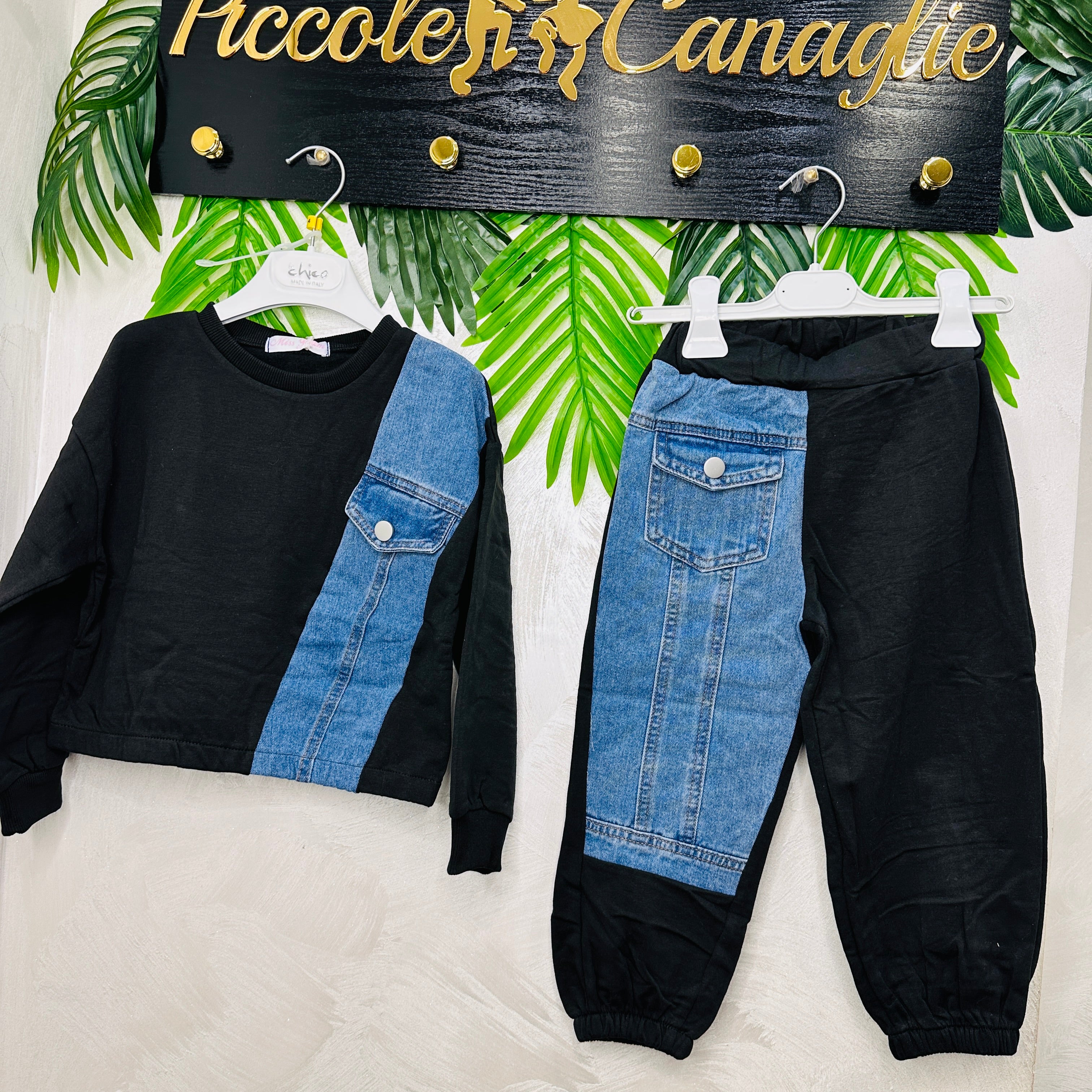 Tuta Style Denim nera Felpata