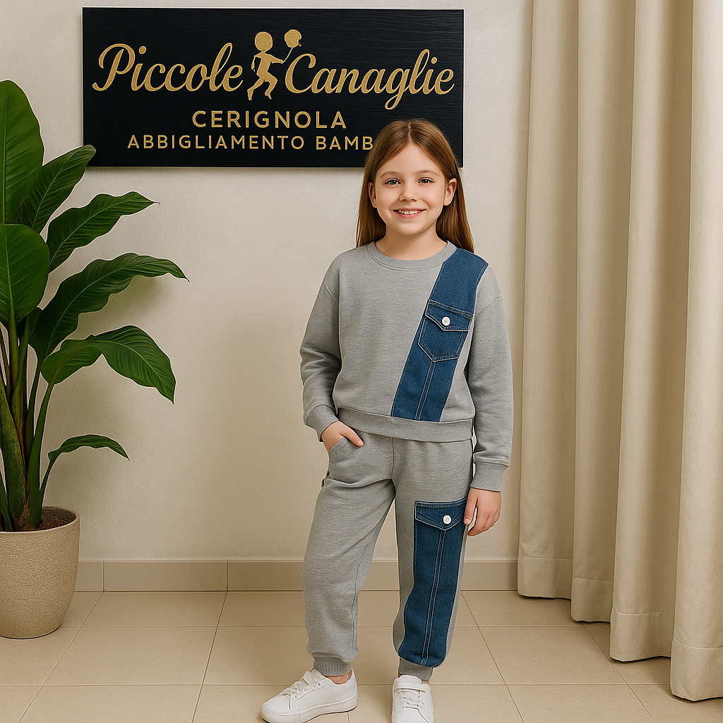 Tuta Style Denim Grigia Felpata