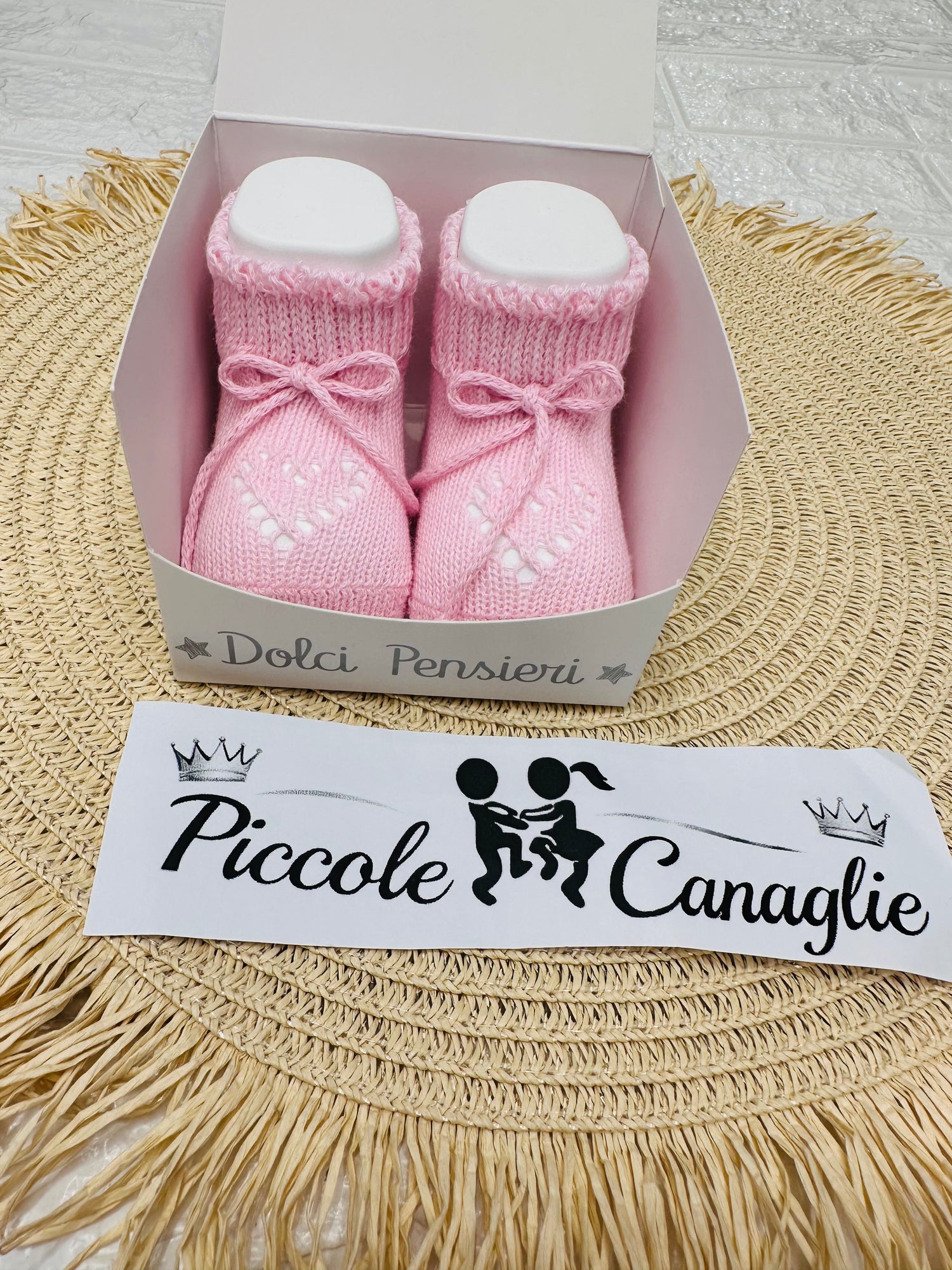 Babbucce Neonata  Trama Cuore Rosa Wsc9351
