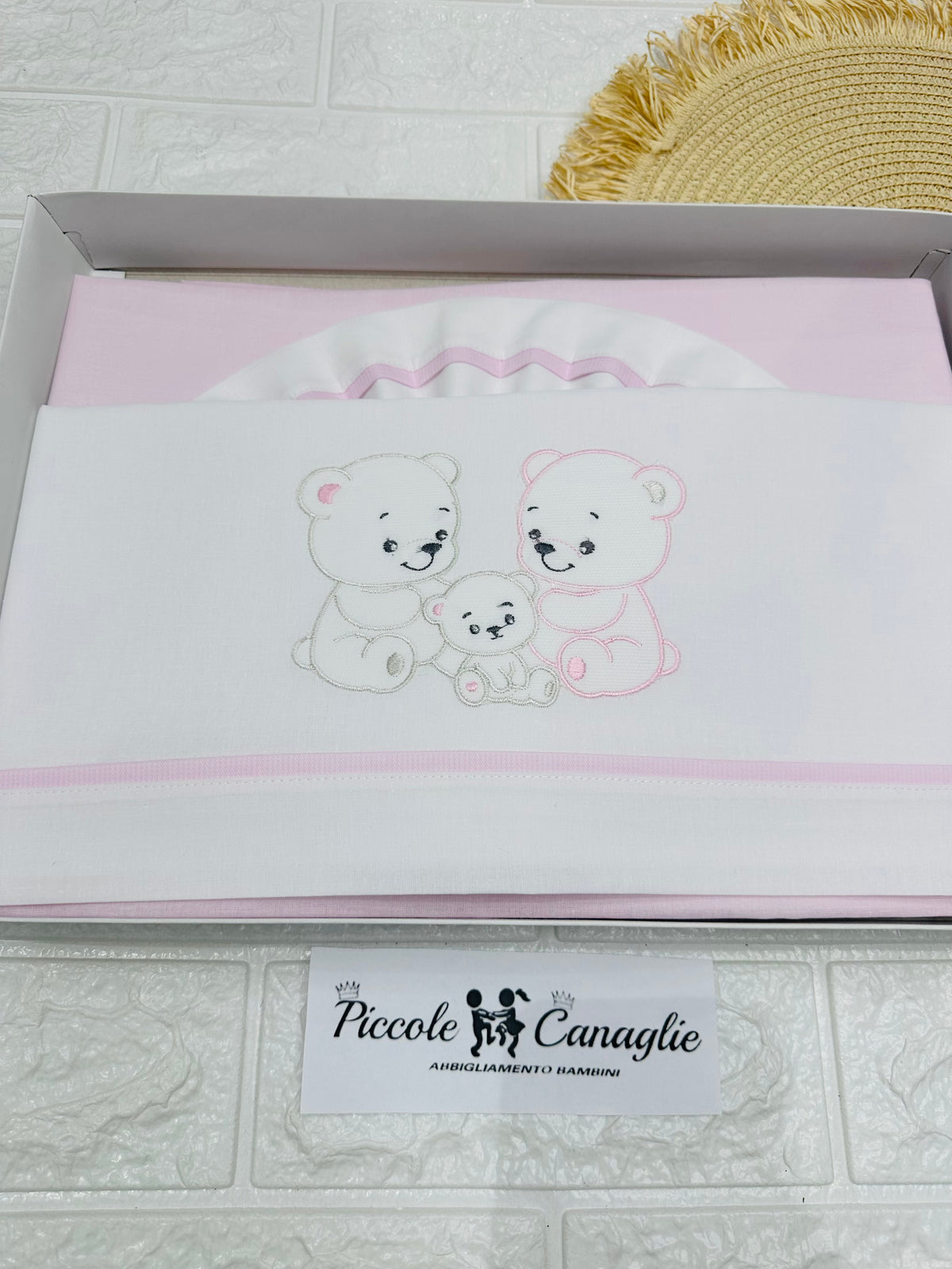 Set Lenzuola Culla Cotone Ll018184 Orsetti Teneri Abbracci  Rosa
