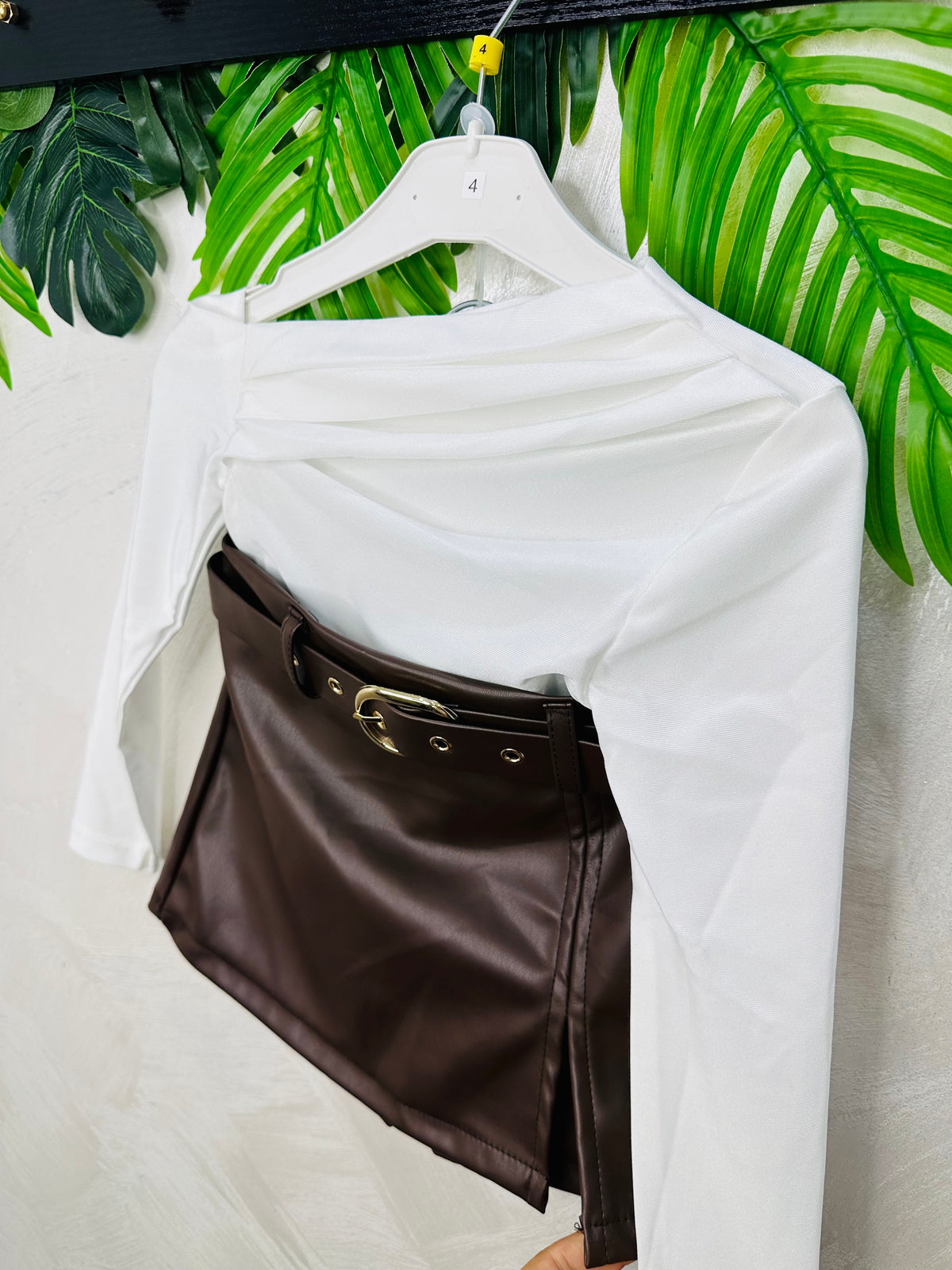 Set Trendy Maglia Drappeggiata & Leather Skirt Chocolate