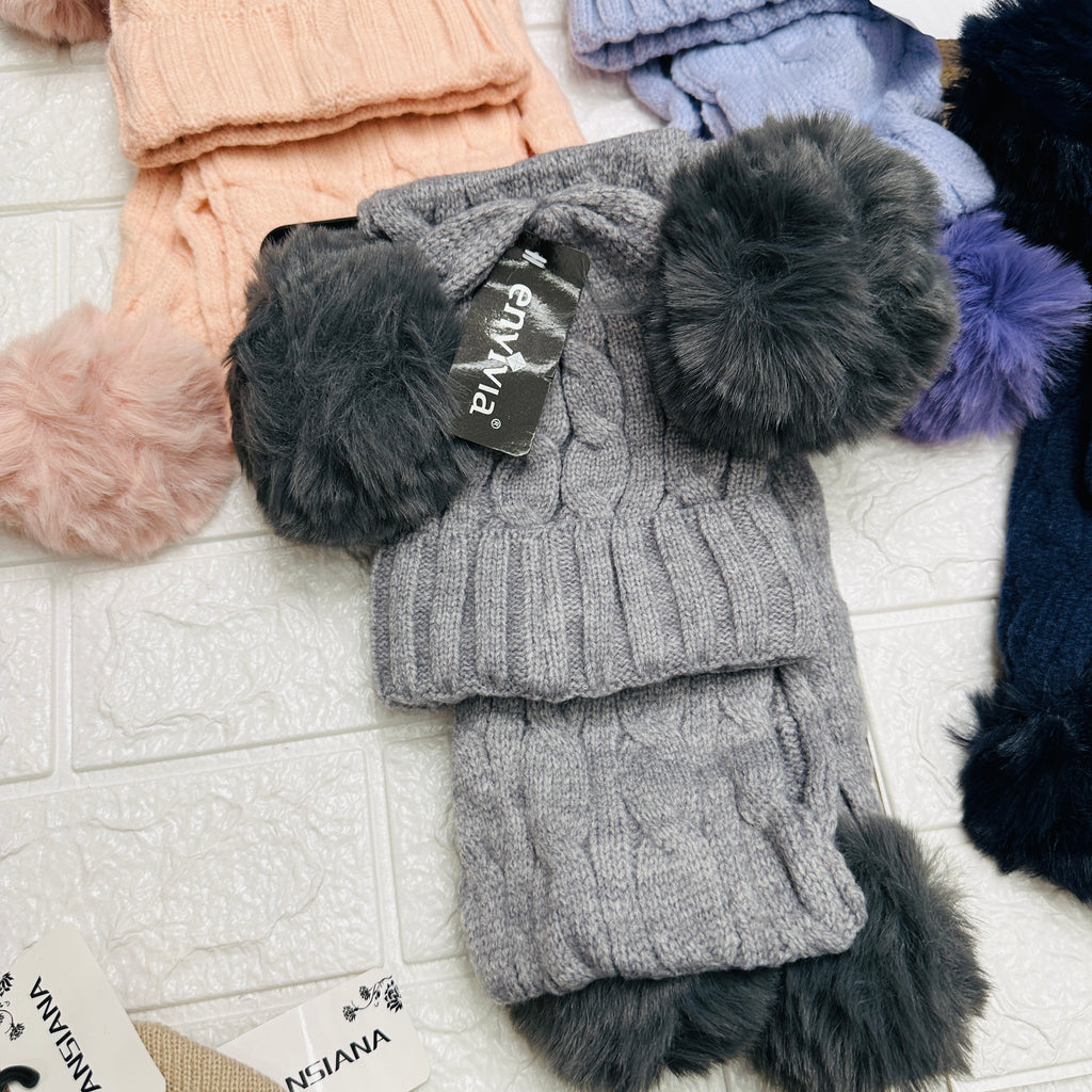 Cappello + sciarpa 2 Pon Pon J36