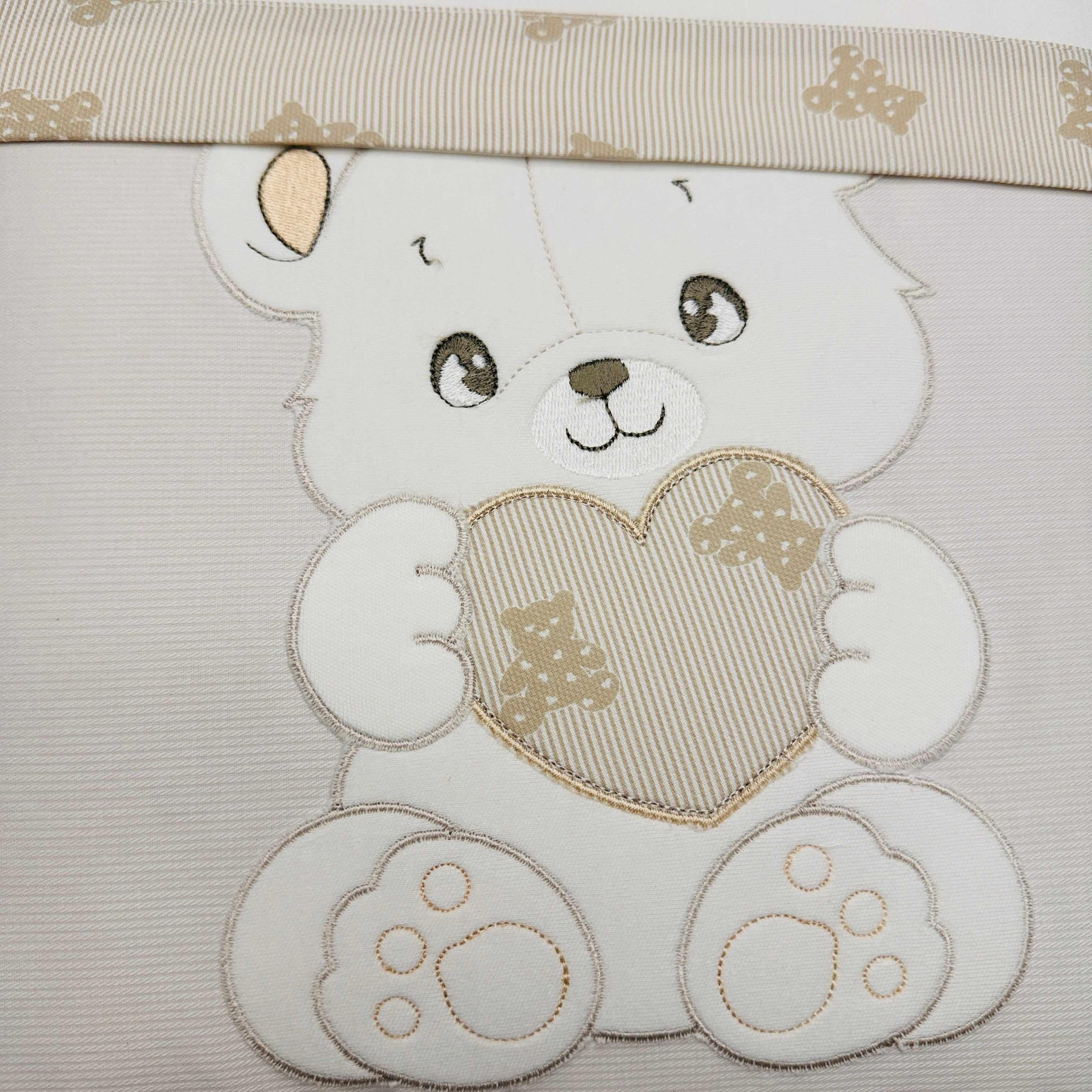 Set completo carrozzina orso cuore panna