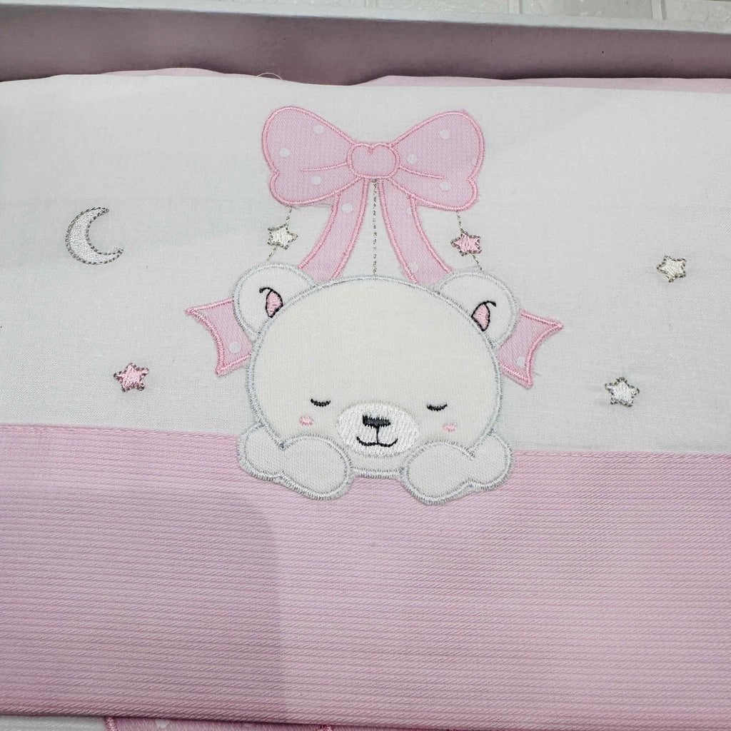 Set completo carrozzina Orsetto fiocco rosa
