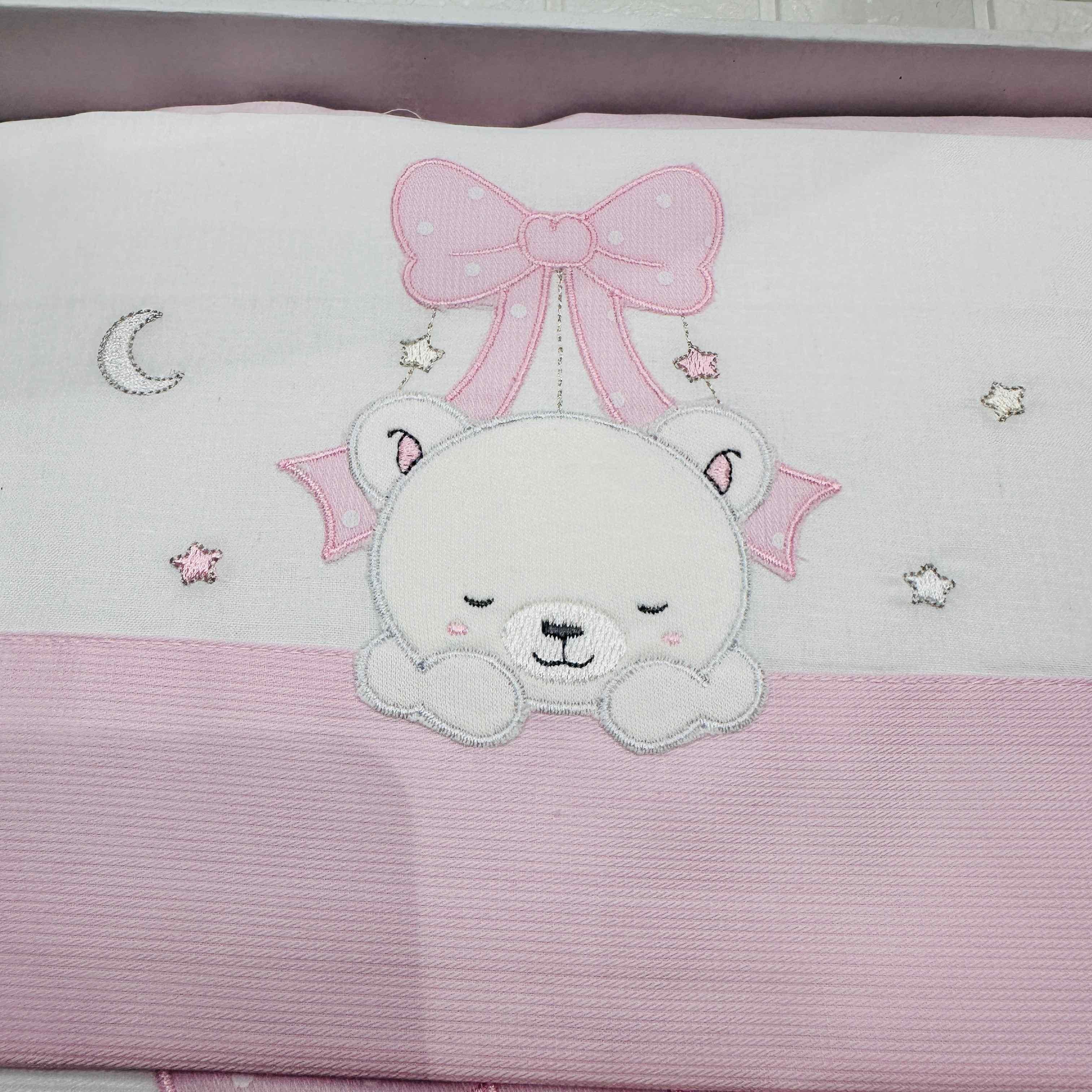 Set completo carrozzina Orsetto fiocco rosa