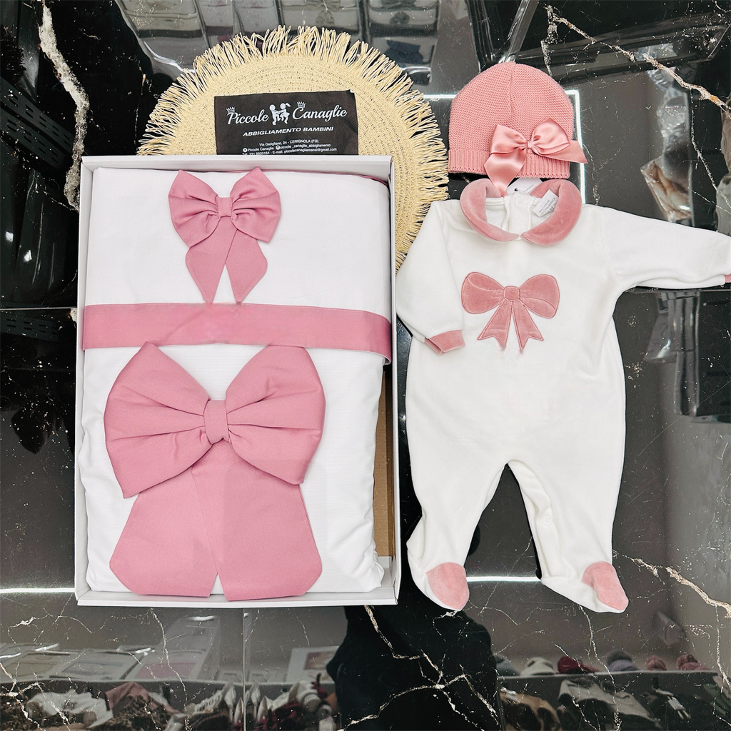 Set Nascita Fiocco rosa antico