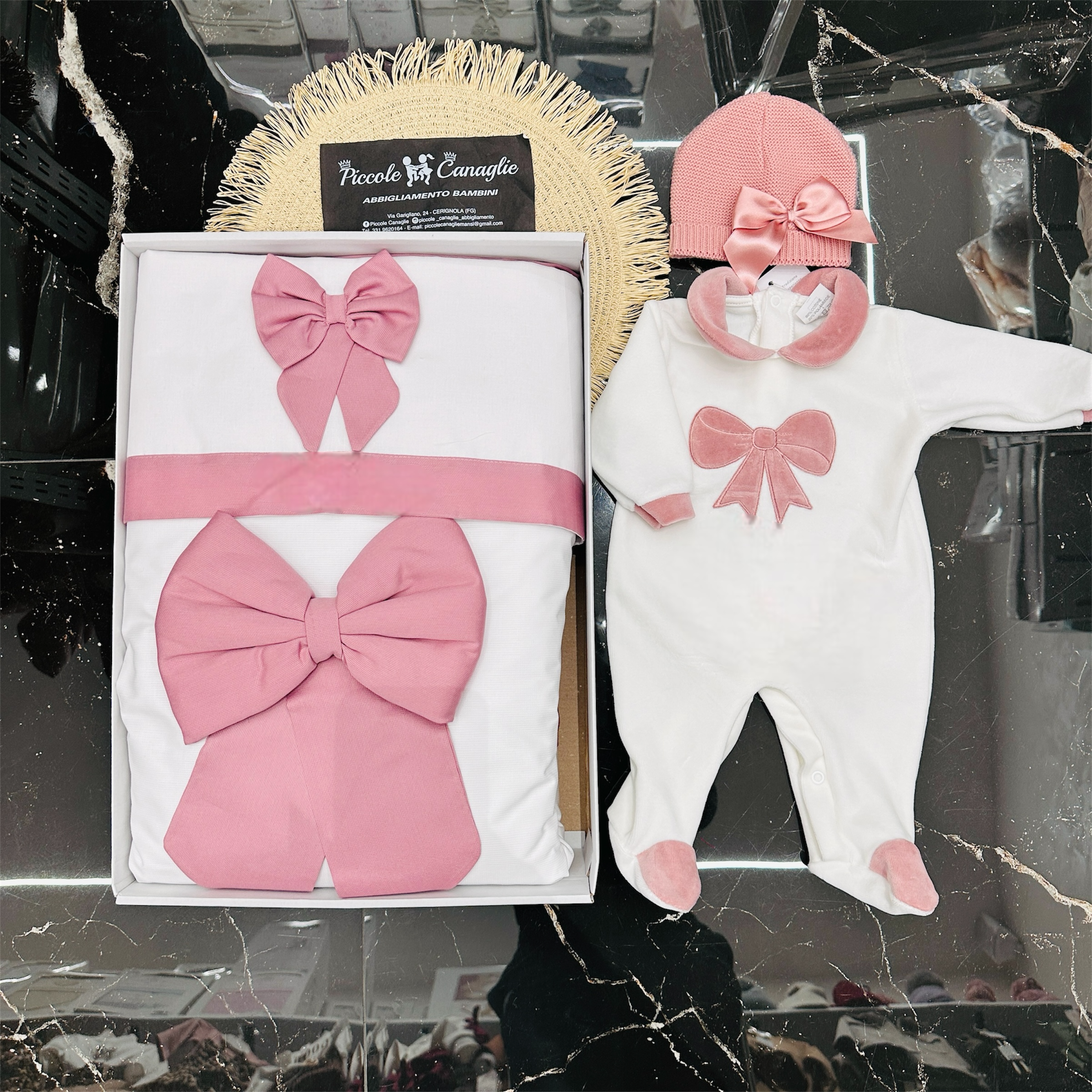 Set Nascita Fiocco rosa antico
