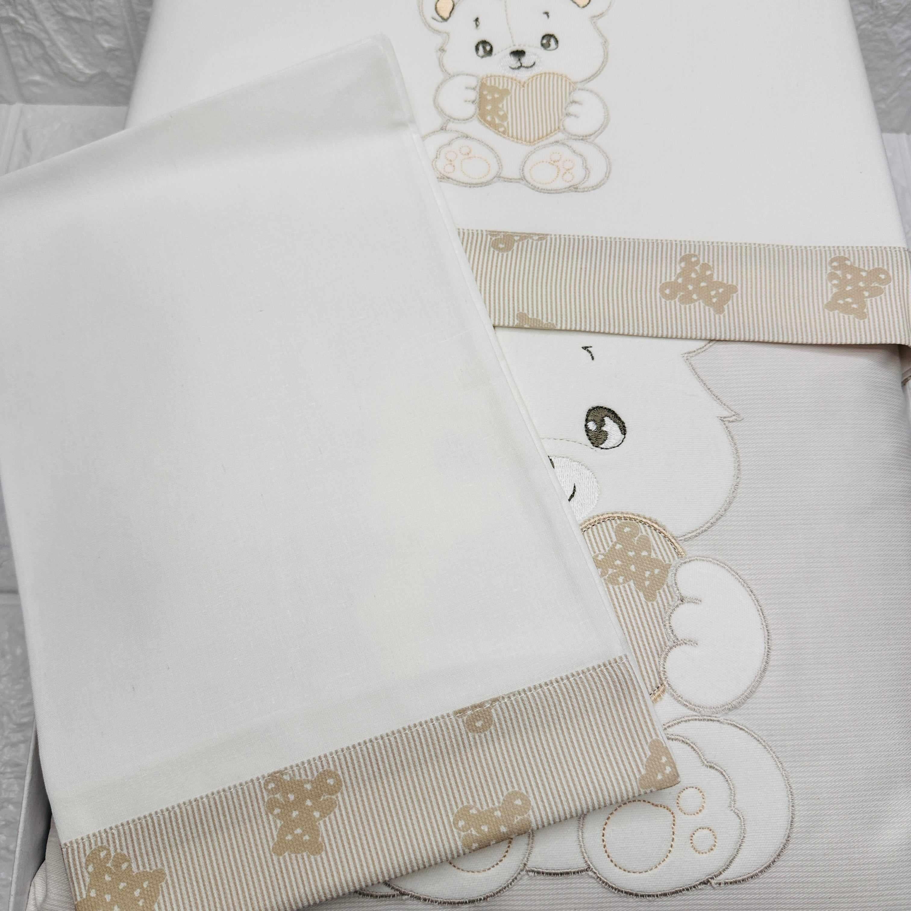 Set completo carrozzina orso cuore panna
