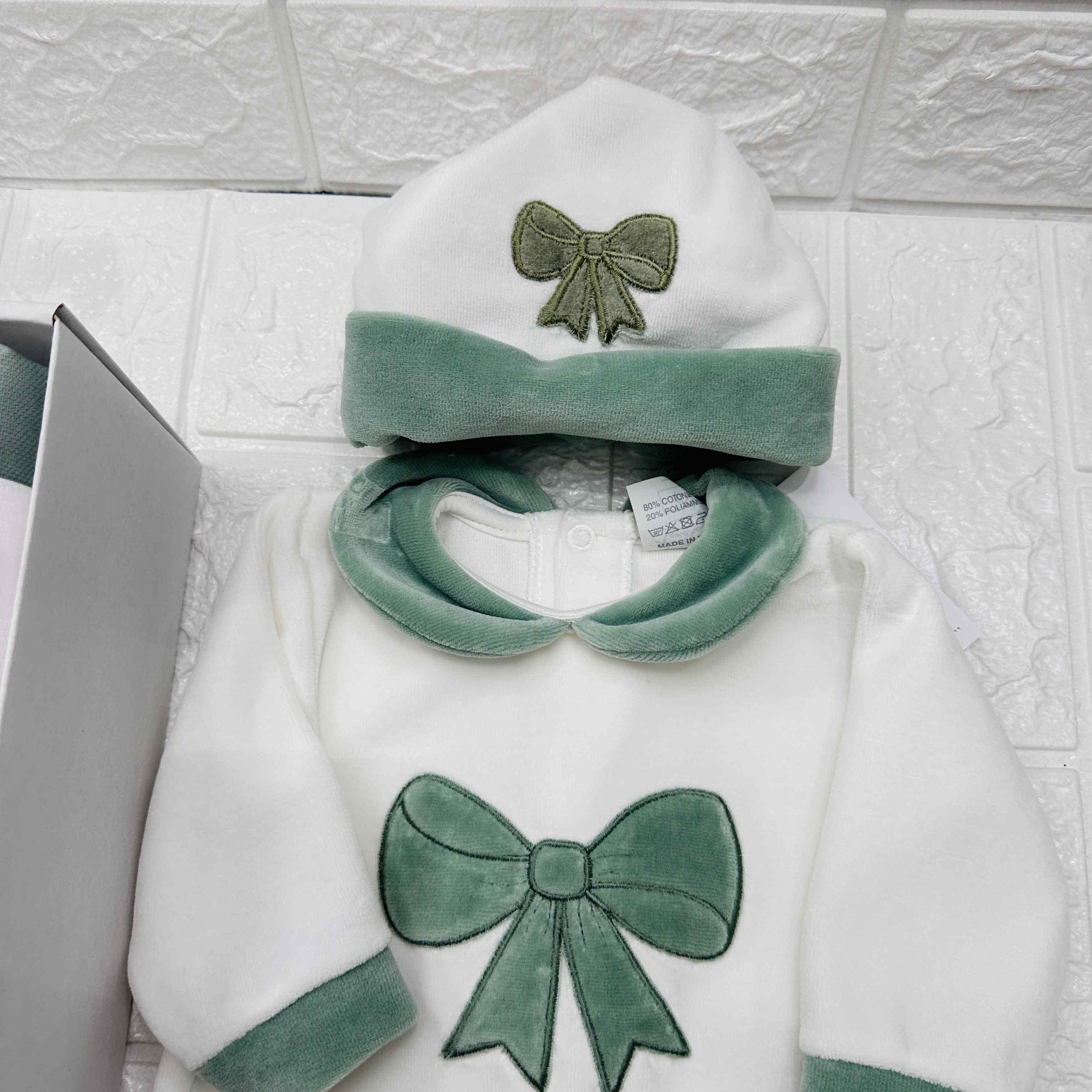 Set nascita ciniglia fiocco verde