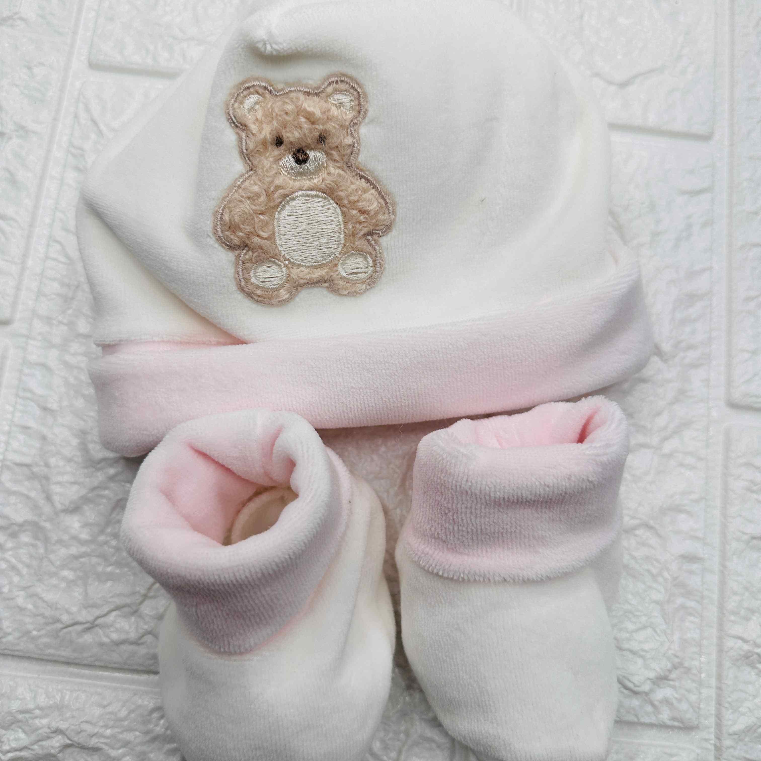 Cappello e Babbucce Ciniglia Orso Rosa