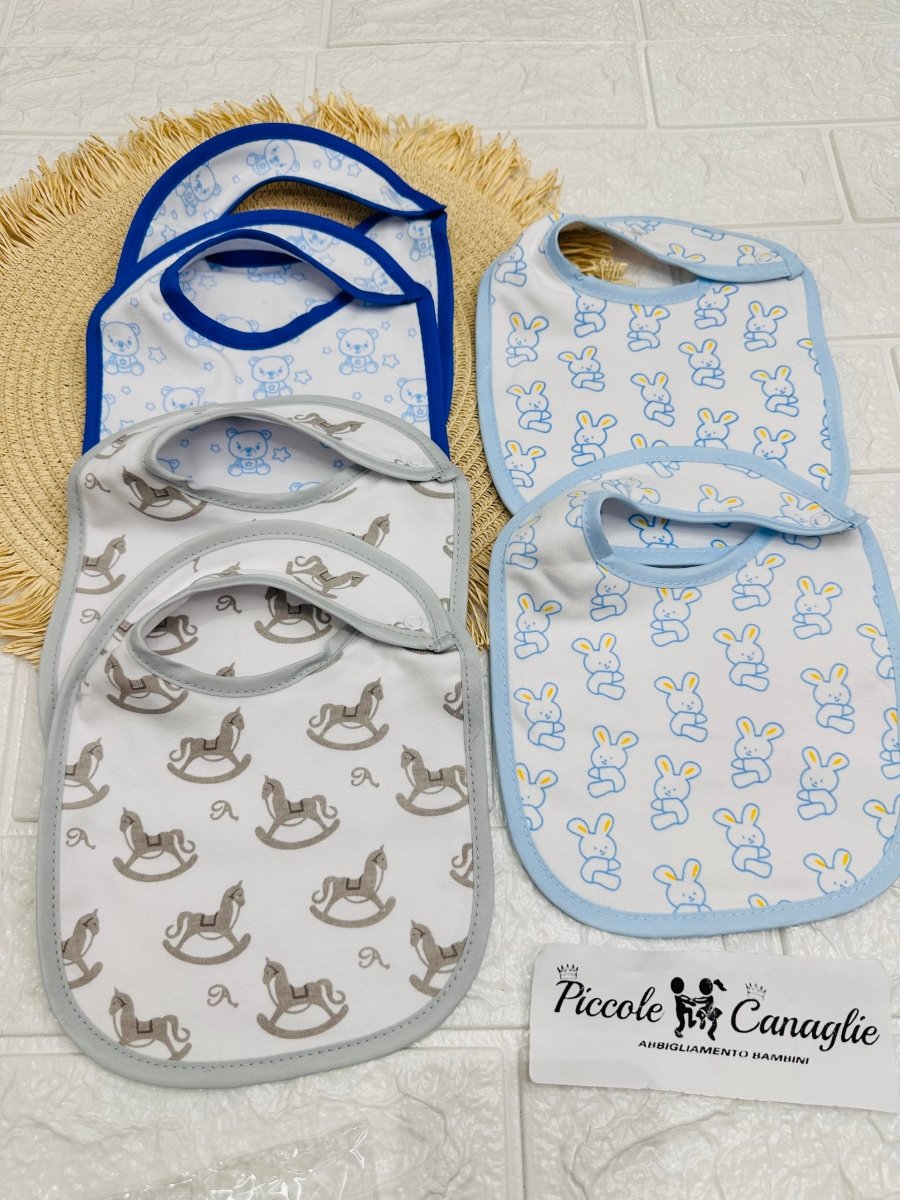 6 Bavette D’Allatamento Con Clip Miste Celesti - Piccole Canaglie - PC28429