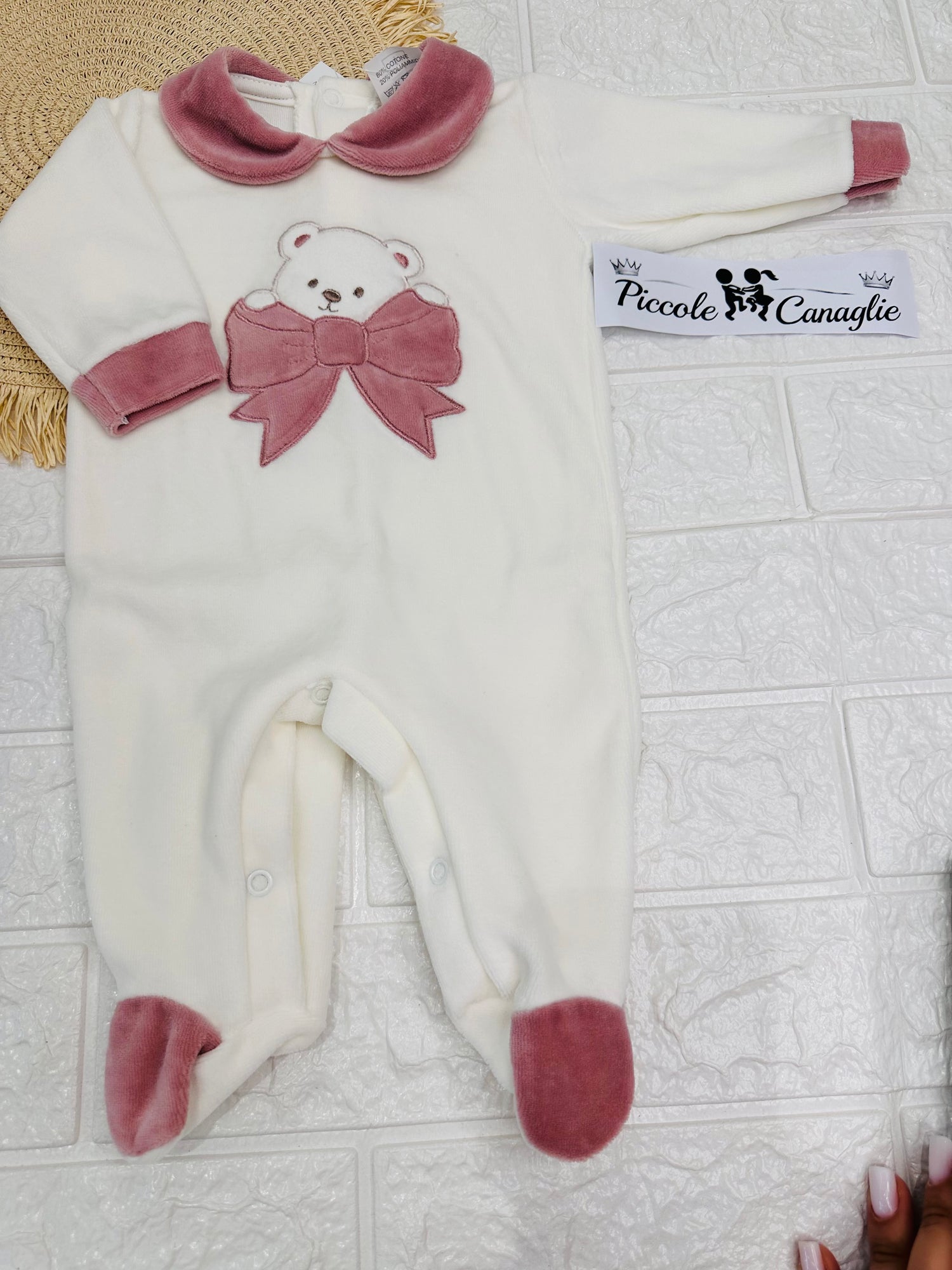 Tutina ciniglia orso fiocchettino rosa antico  30511