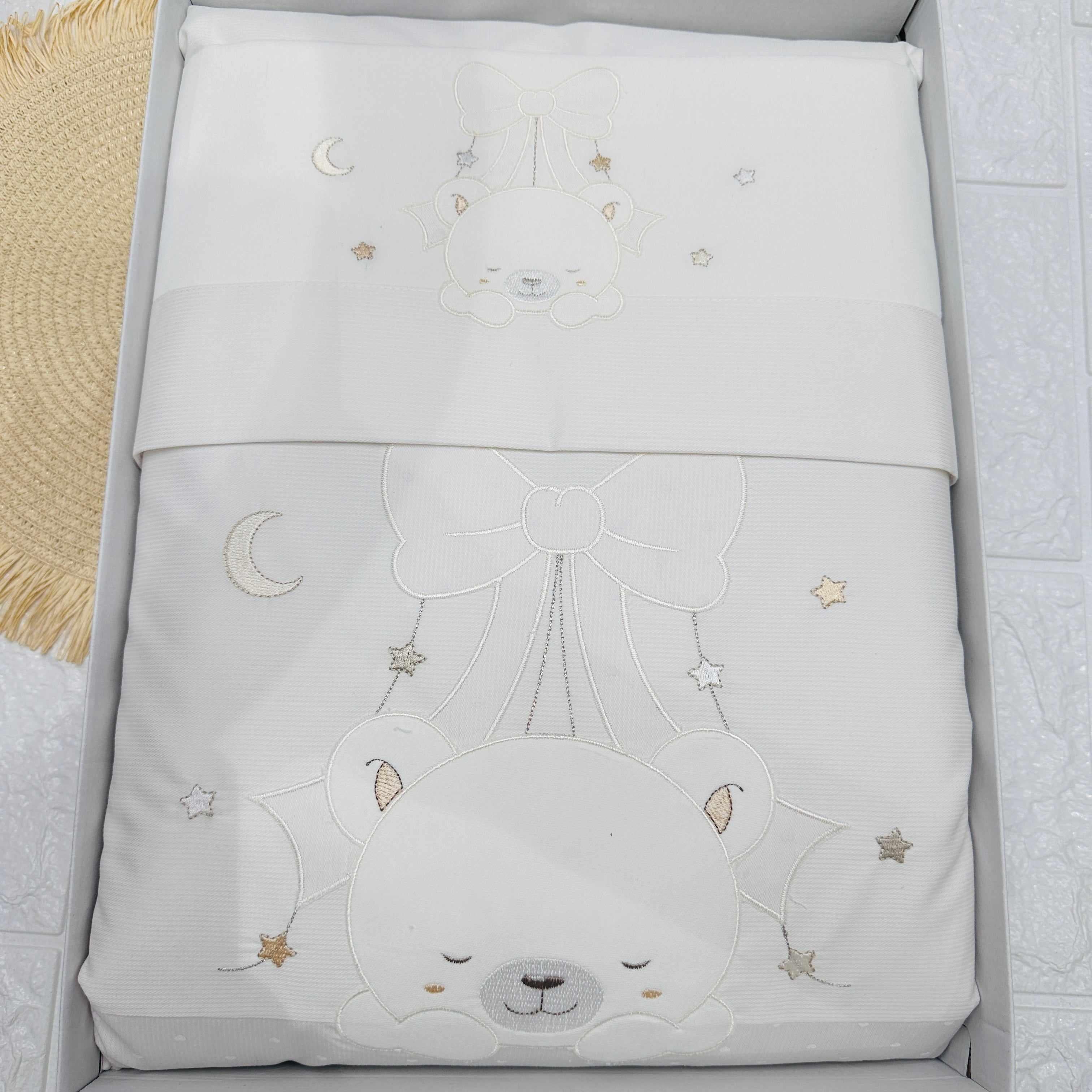Set Completo carrozzina Orso bianco sopra Fiocco