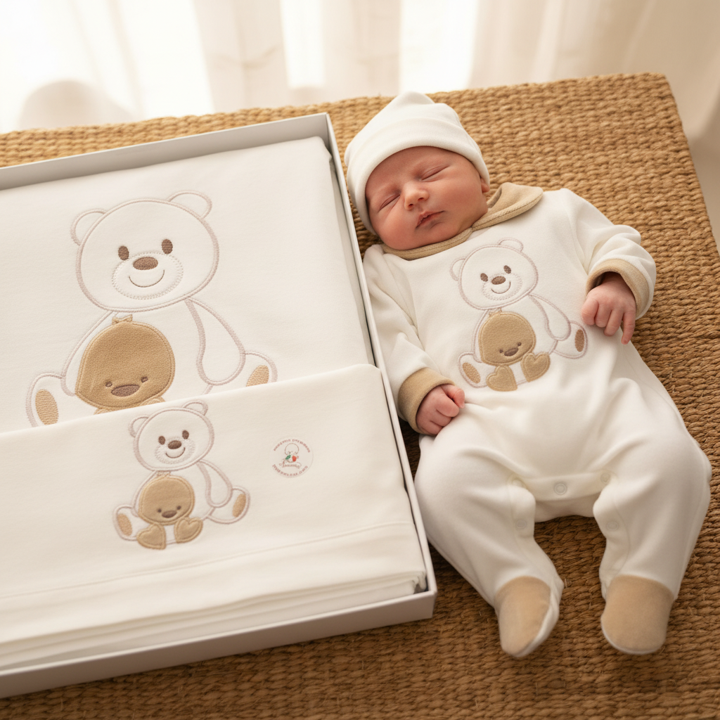 Set Nascita Tenerotti In Ciniglia Orso Paperotto Beige 35504